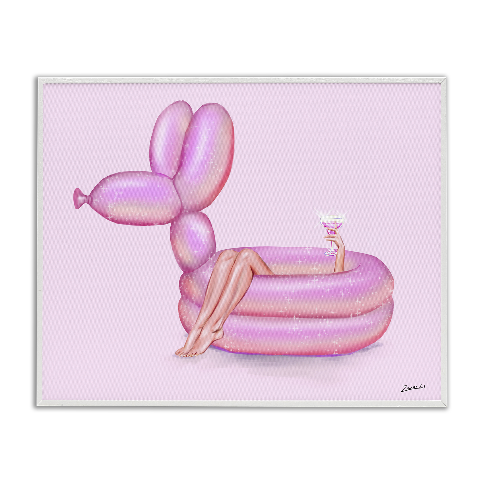 Stupell Industries Balloon Animal Pool People Painting White Framed Art Print Wall Art, 30 x 24