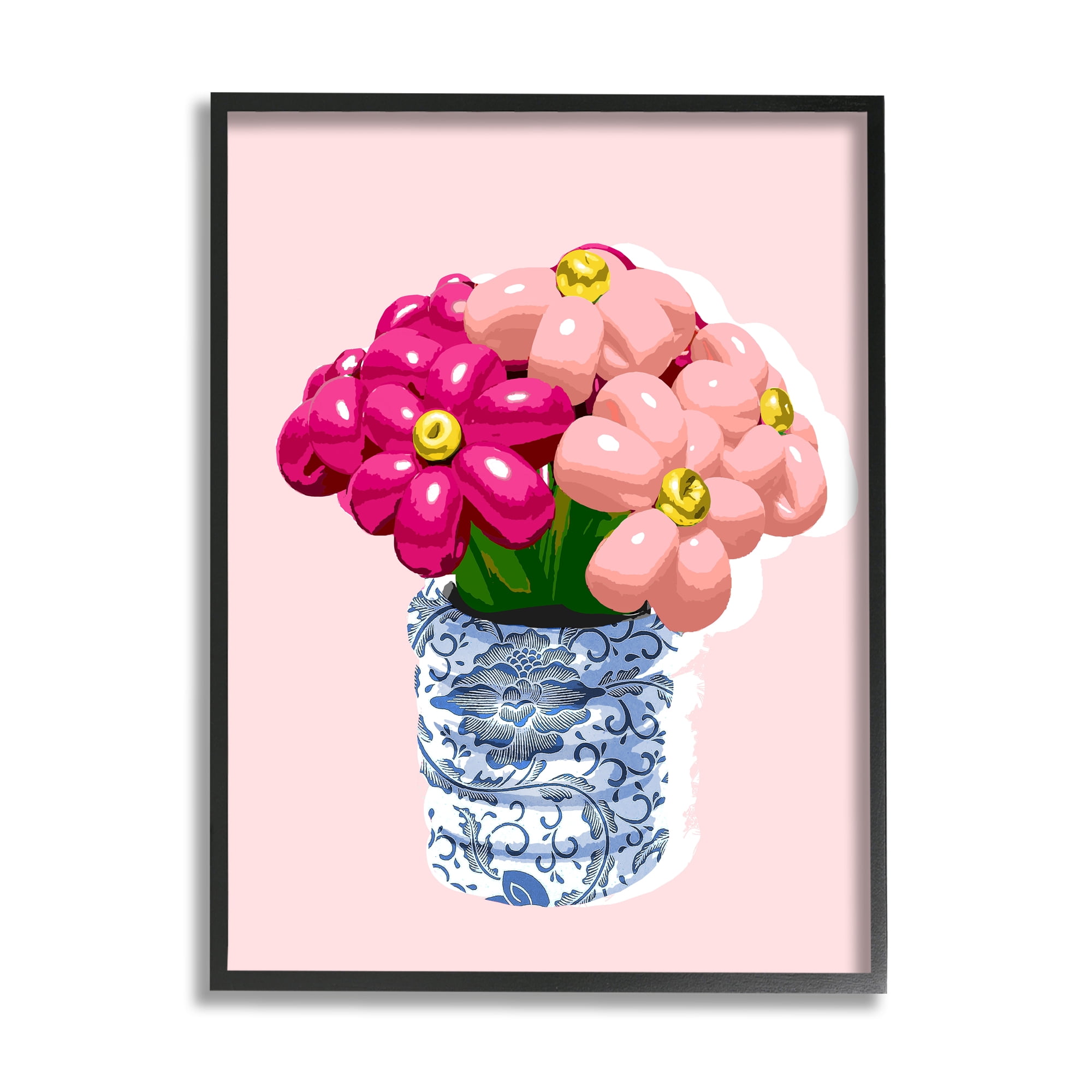 Stupell Industries Balloon Bouquet in Vase Abstract Painting Black Framed Art Print Wall Art, 24 x 30