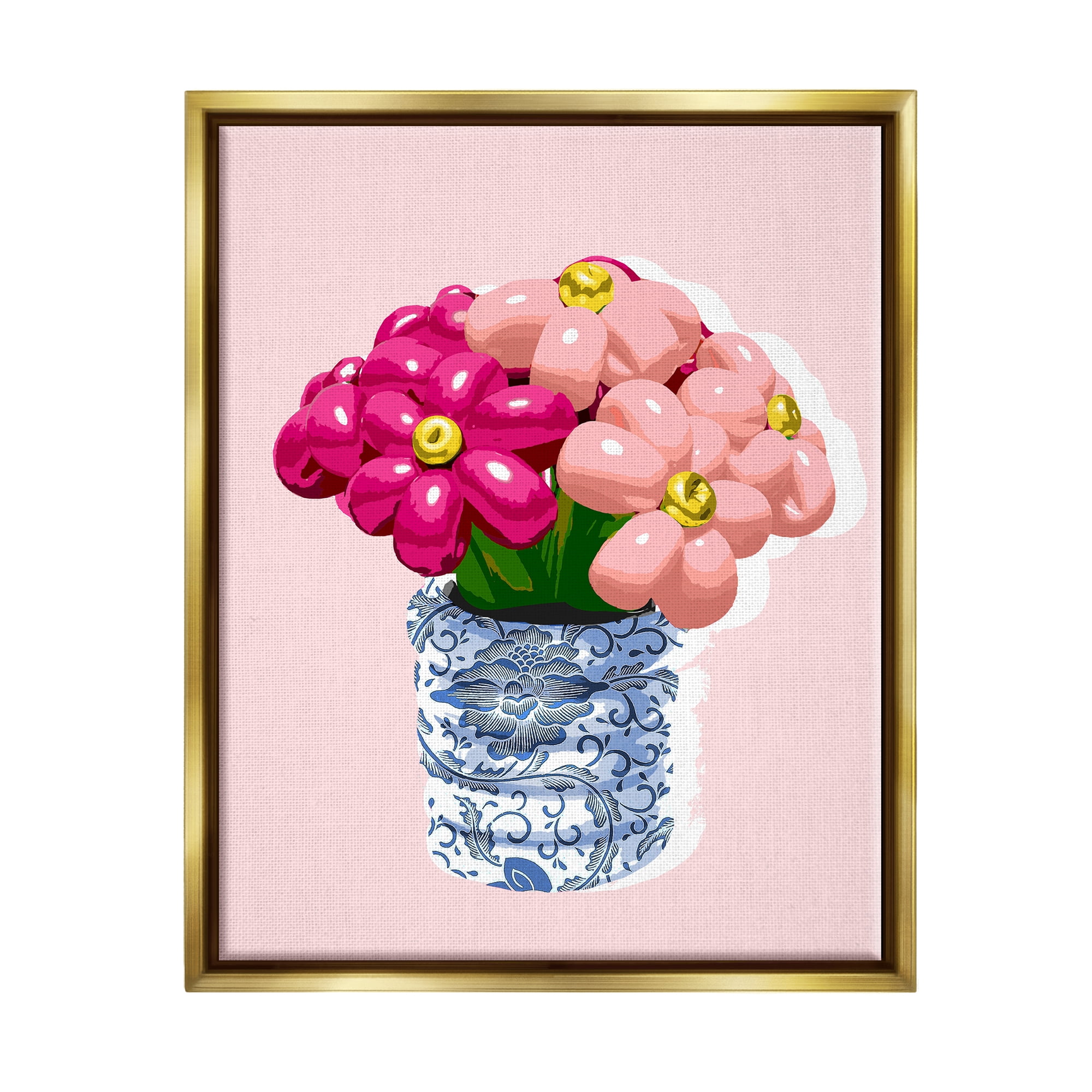 Stupell Industries Balloon Bouquet in Vase Abstract Painting Gold Floater Framed Art Print Wall Art, 17 x 21