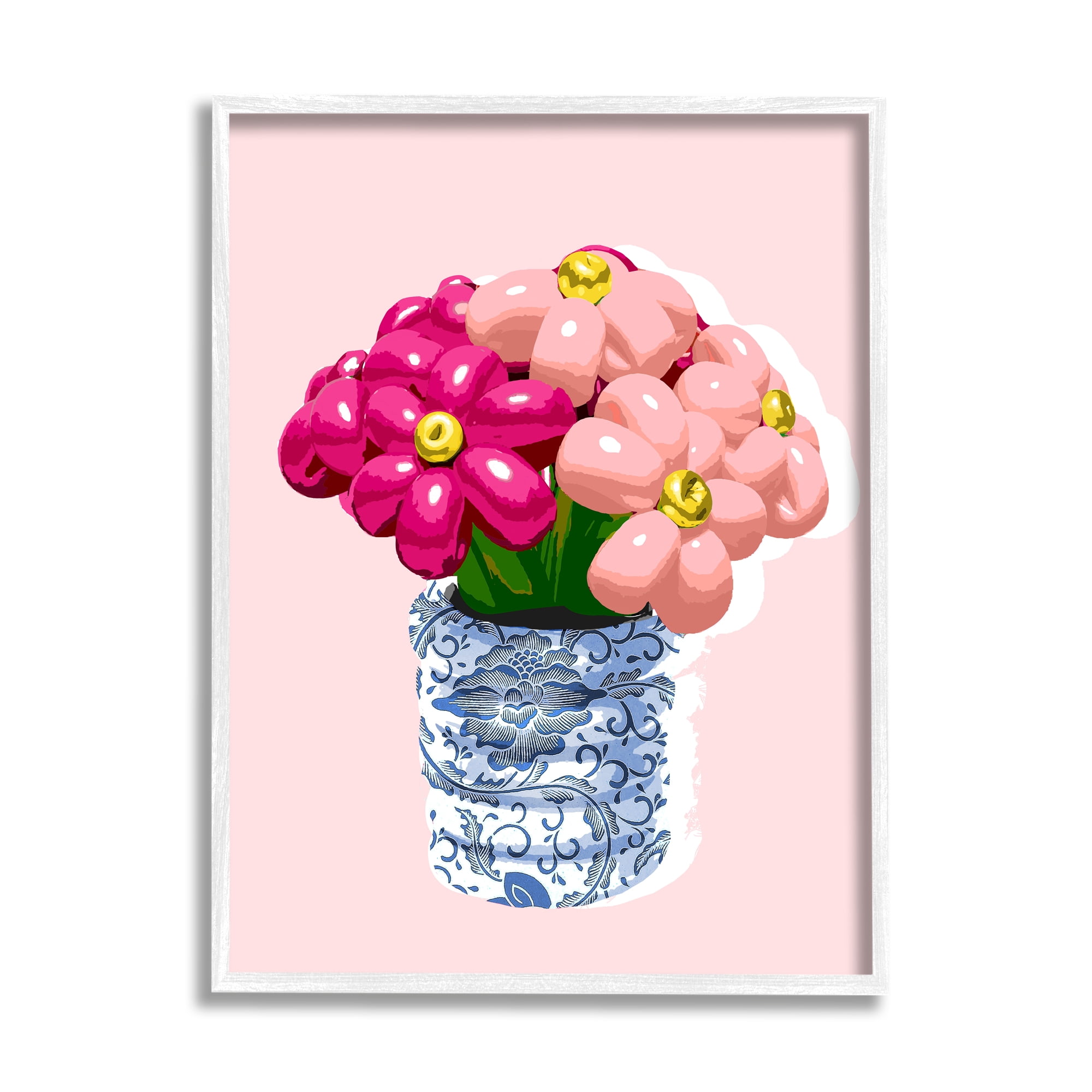 Stupell Industries Balloon Bouquet in Vase Abstract Painting White Framed Art Print Wall Art, 16 x 20