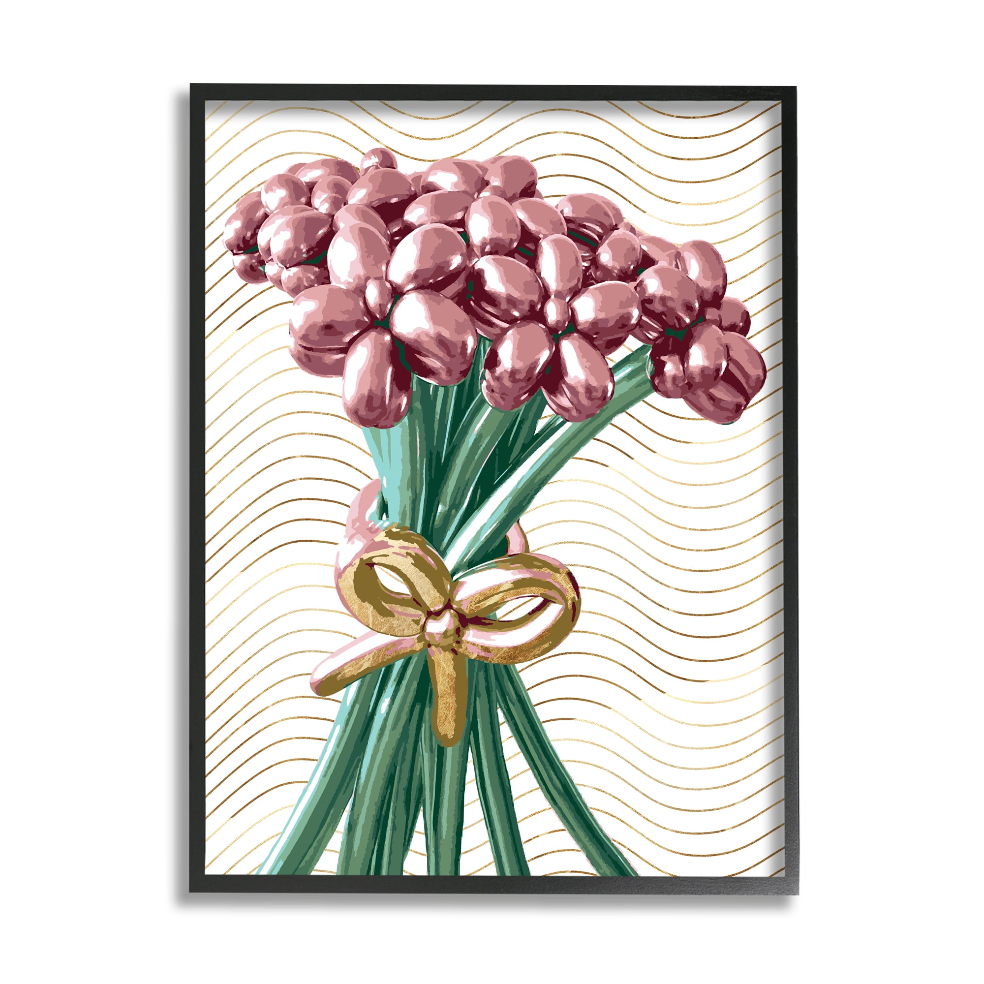 Stupell Industries Balloon Bouquet on Stripes Abstract Painting Black Framed Art Print Wall Art, 24 x 30