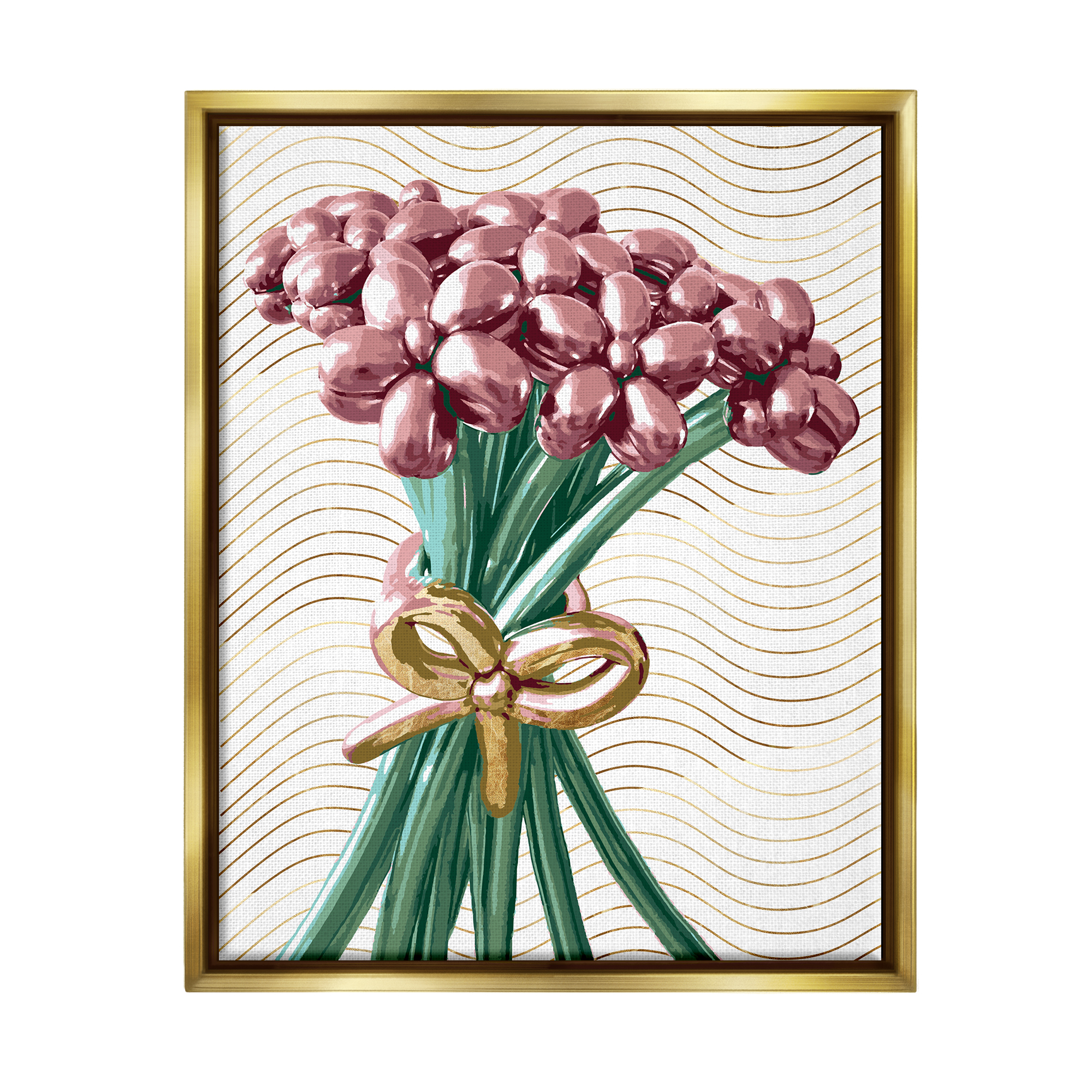 Stupell Industries Balloon Bouquet on Stripes Abstract Painting Gold Floater Framed Art Print Wall Art, 17 x 21