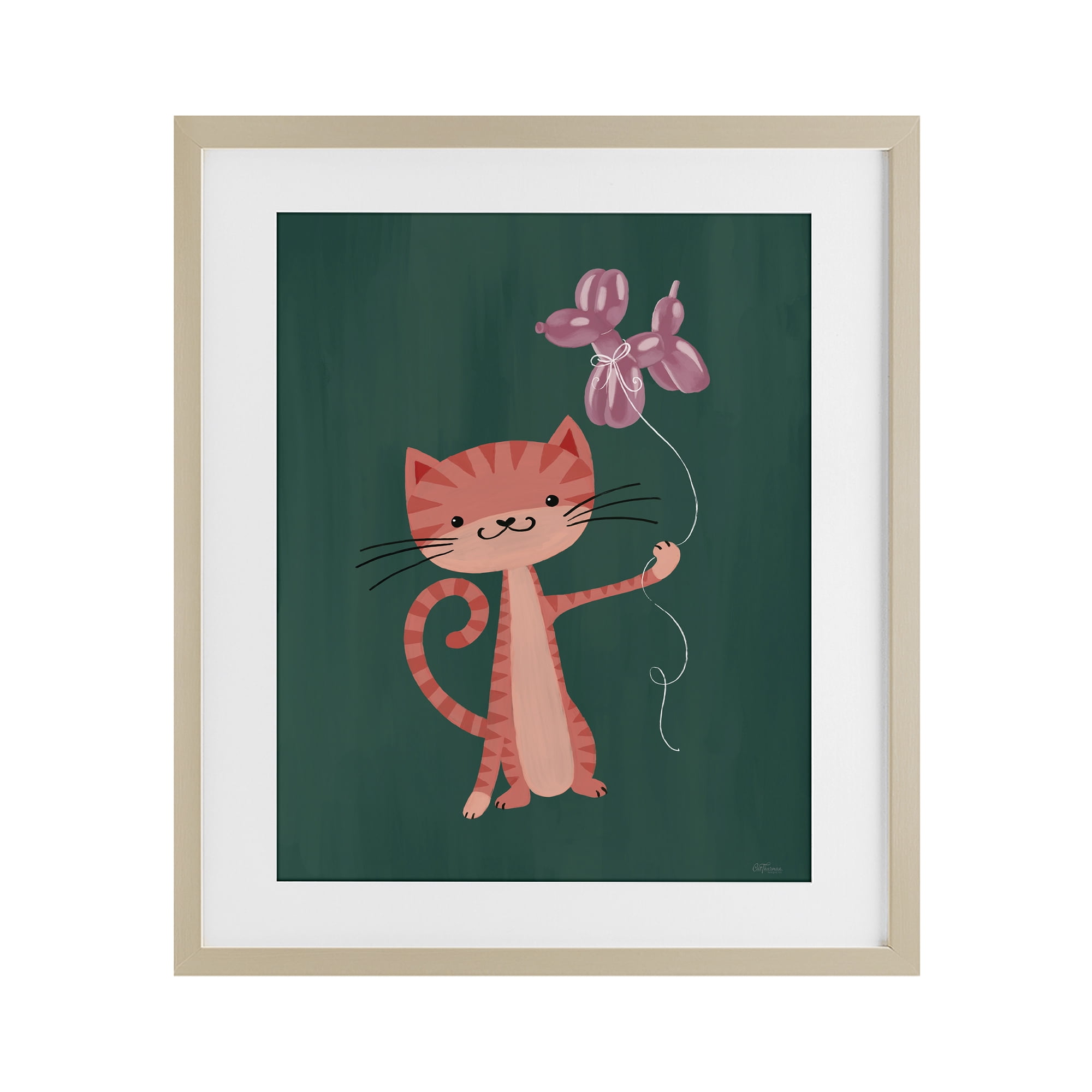 Stupell Industries Balloon Buddy Cat Birch Framed Print Under Glass, design by Cat Thurman Designs