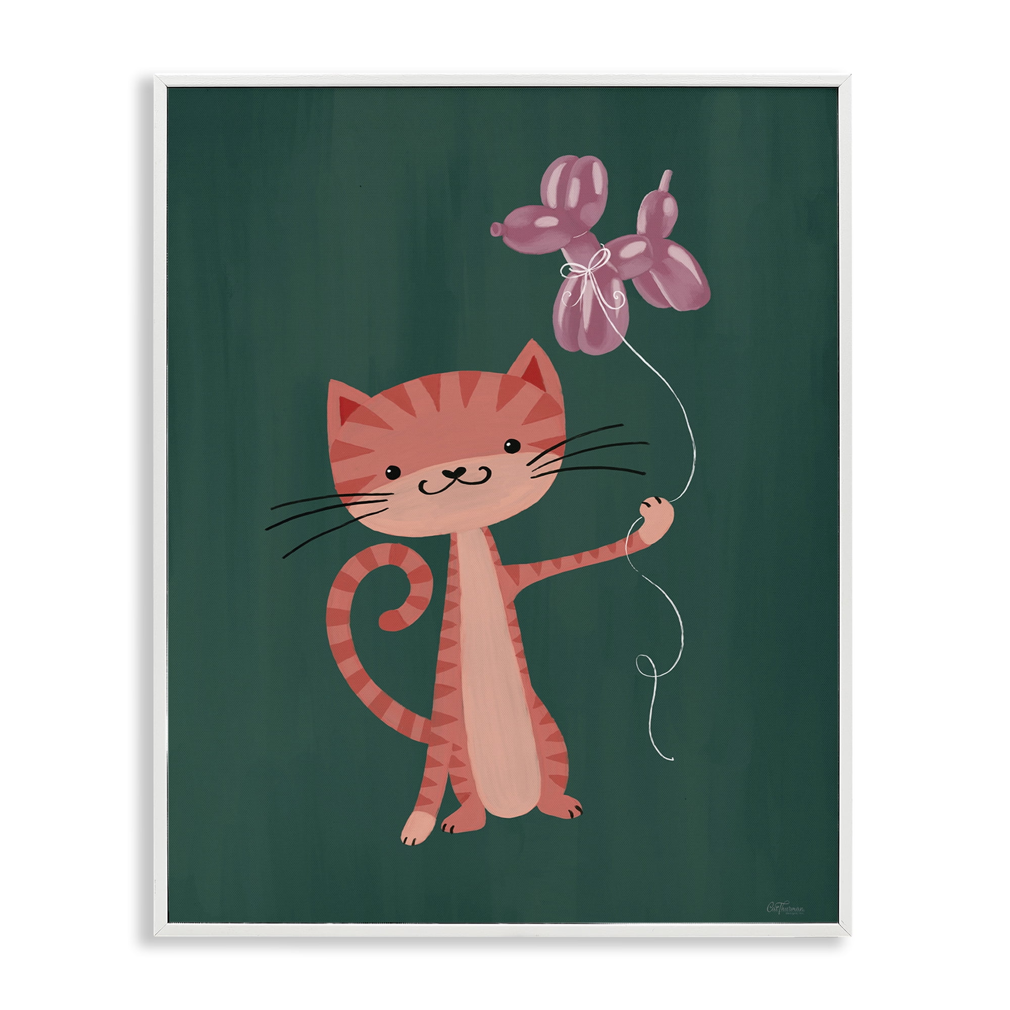 Stupell Industries Balloon Buddy Cat White Framed Giclee Art, design by Cat Thurman Designs