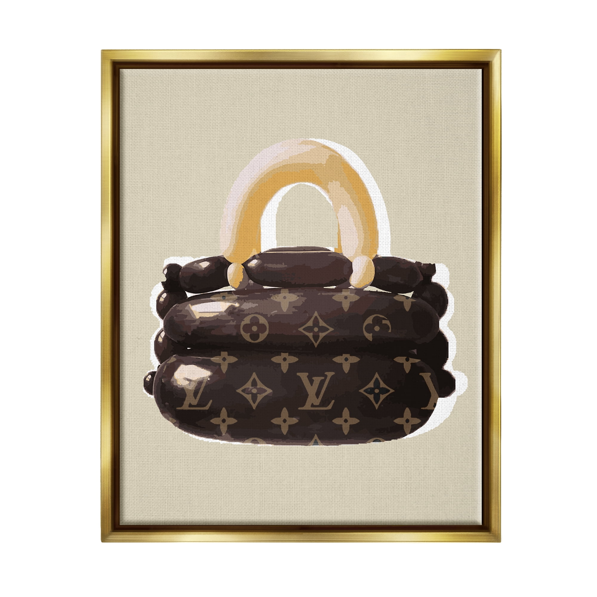 Stupell Industries Balloon Designer Purse Abstract Painting Gold Floater Framed Art Print Wall Art, 25 x 31