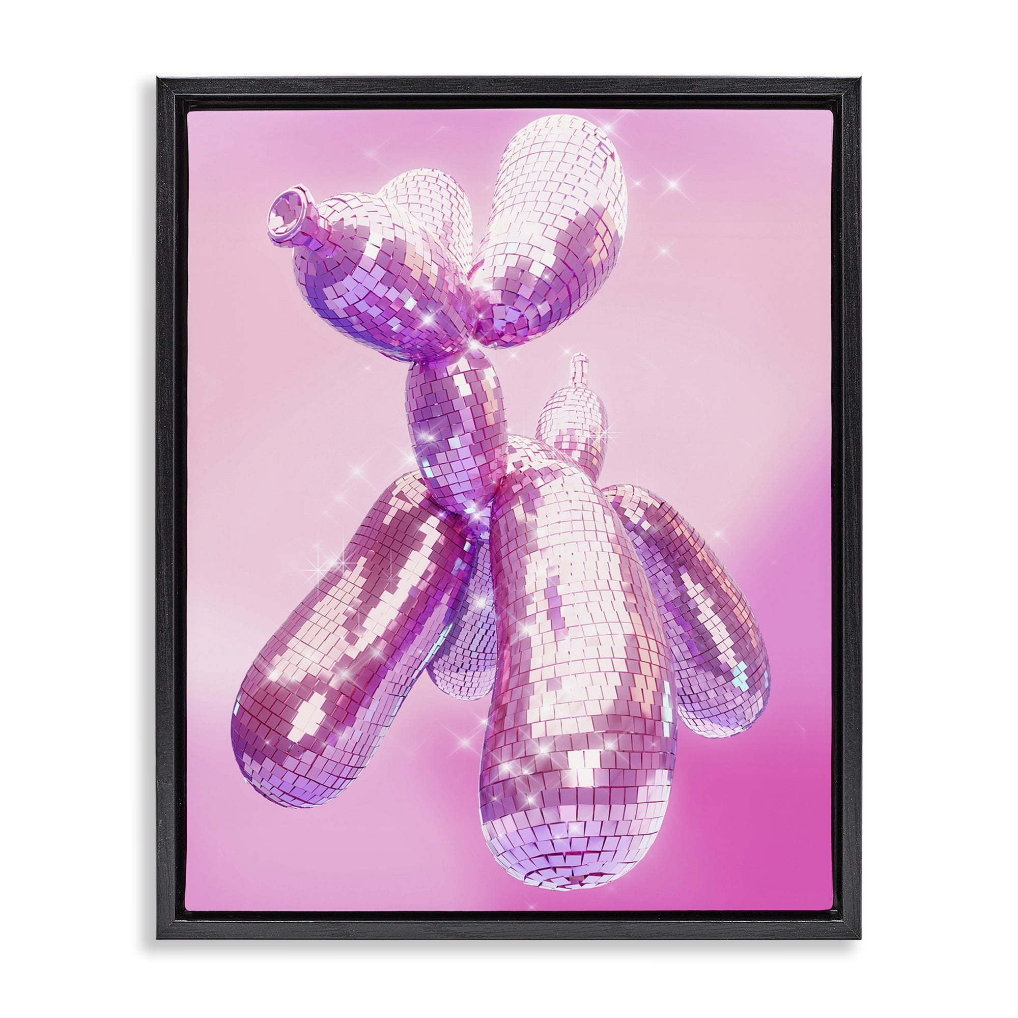 Stupell Industries Balloon Dog Disco Ball Abstract Painting Black Floater Framed Canvas Art Print Wall Art, 17 x 21
