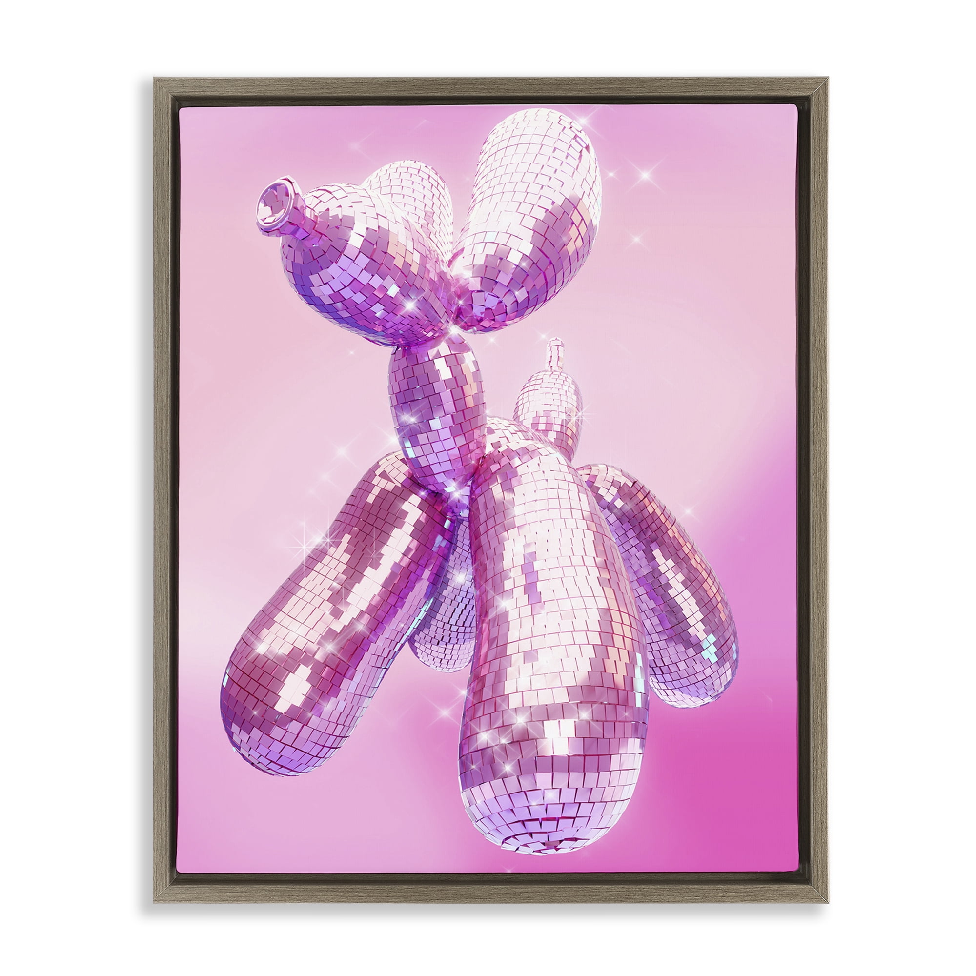 Stupell Industries Balloon Dog Disco Ball Abstract Painting Brown Floater Framed Canvas Art Print Wall Art, 17 x 21