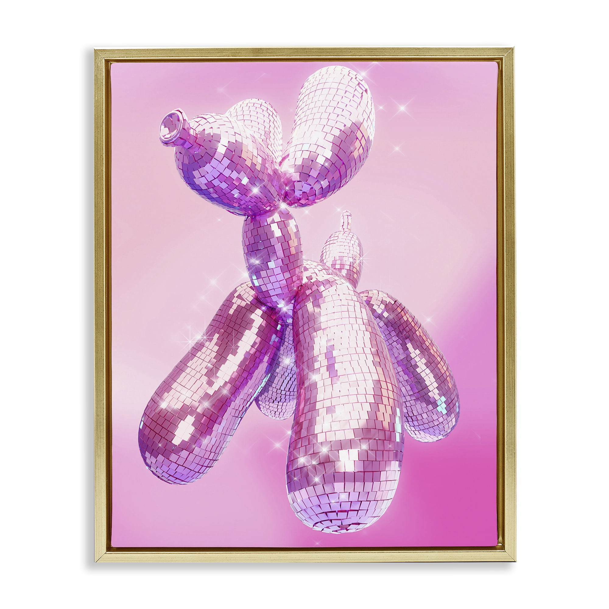 Stupell Industries Balloon Dog Disco Ball Abstract Painting Gold Floater Framed Canvas Art Print Wall Art, 17 x 21
