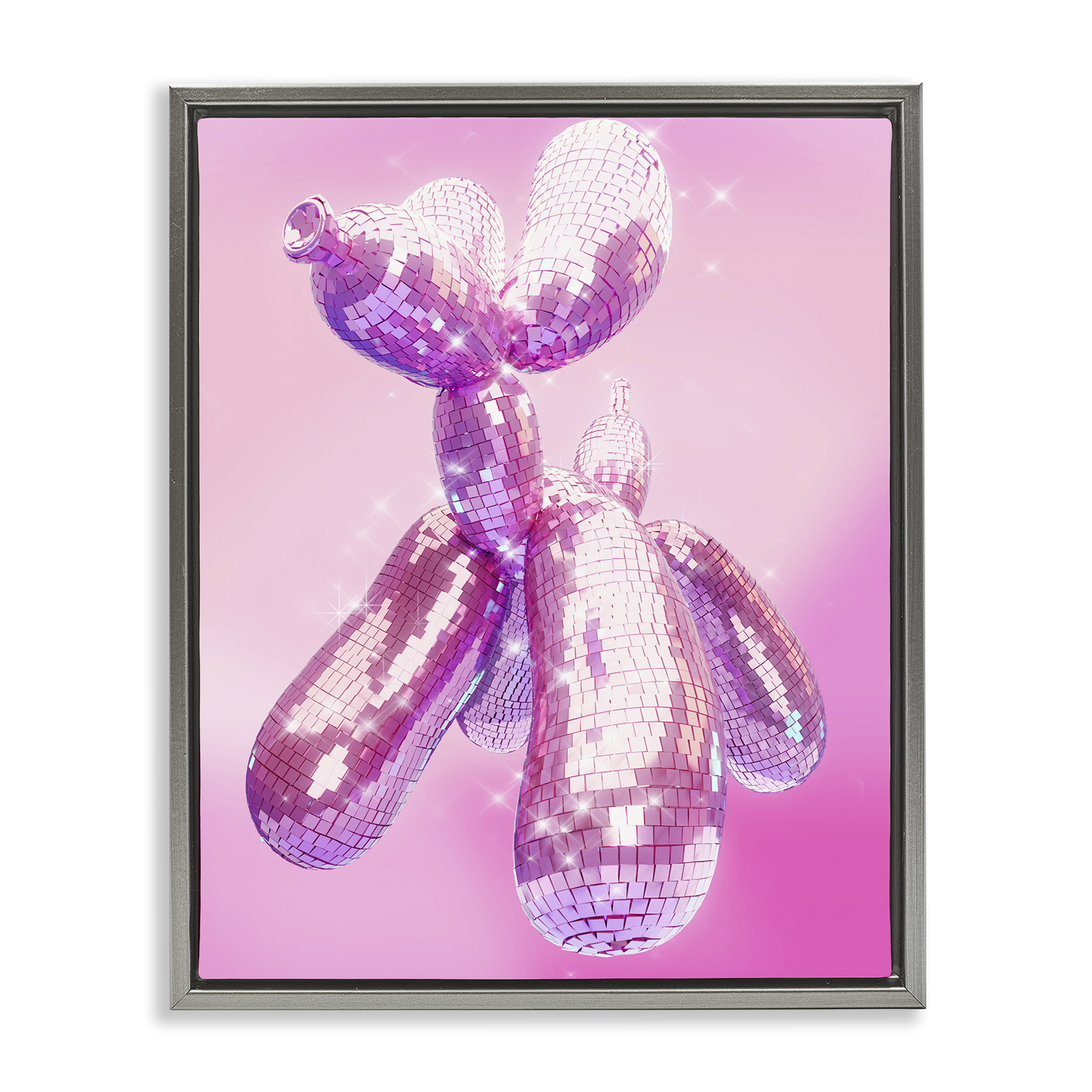 Stupell Industries Balloon Dog Disco Ball Abstract Painting Gray Floater Framed Canvas Art Print Wall Art, 25 x 31