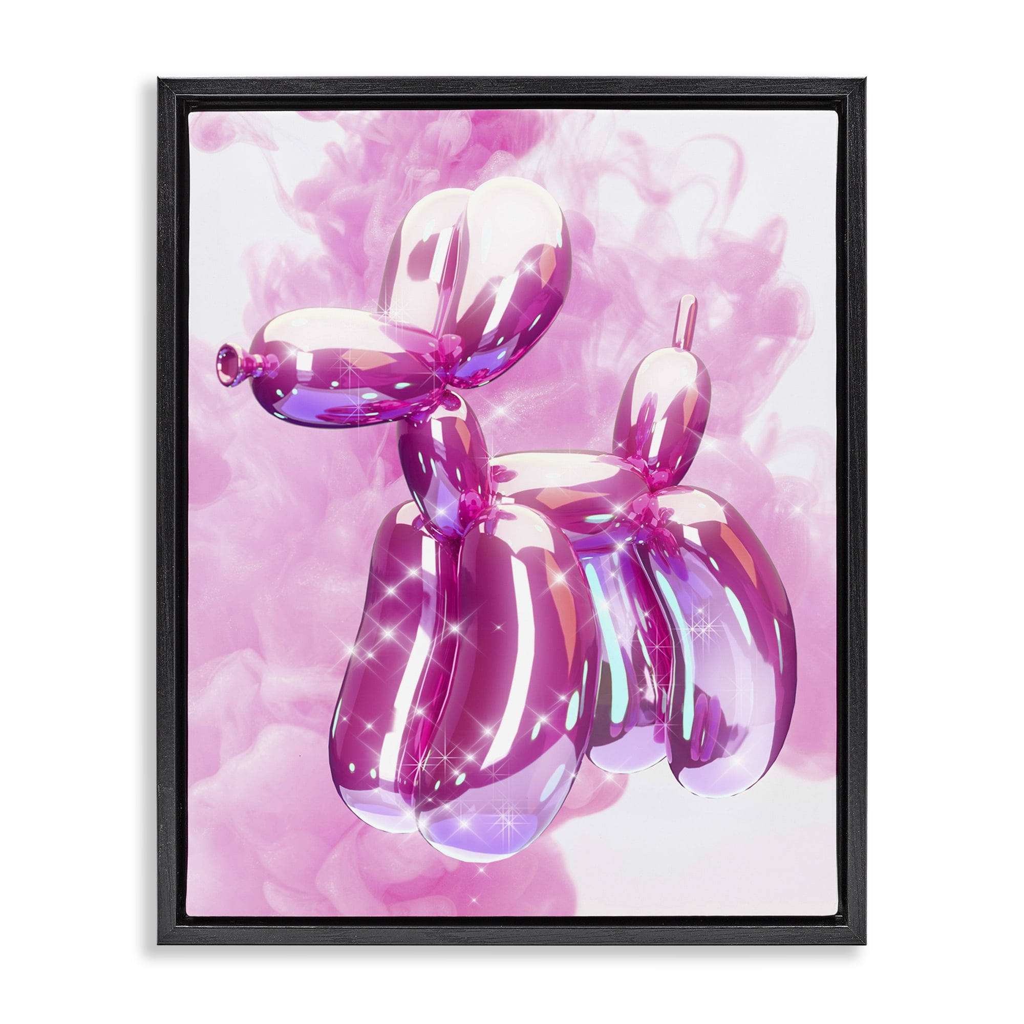 Stupell Industries Balloon Dog with Sparkle Abstract Painting Black Floater Framed Canvas Art Print Wall Art, 17 x 21