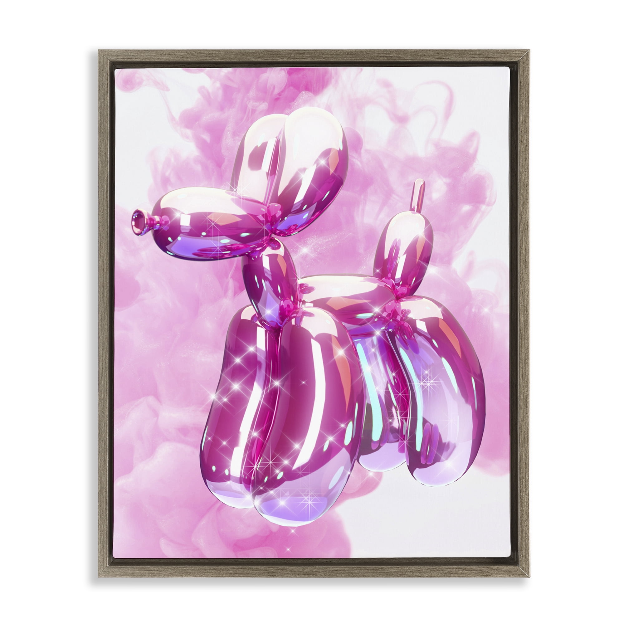 Stupell Industries Balloon Dog with Sparkle Abstract Painting Brown Floater Framed Canvas Art Print Wall Art, 25 x 31