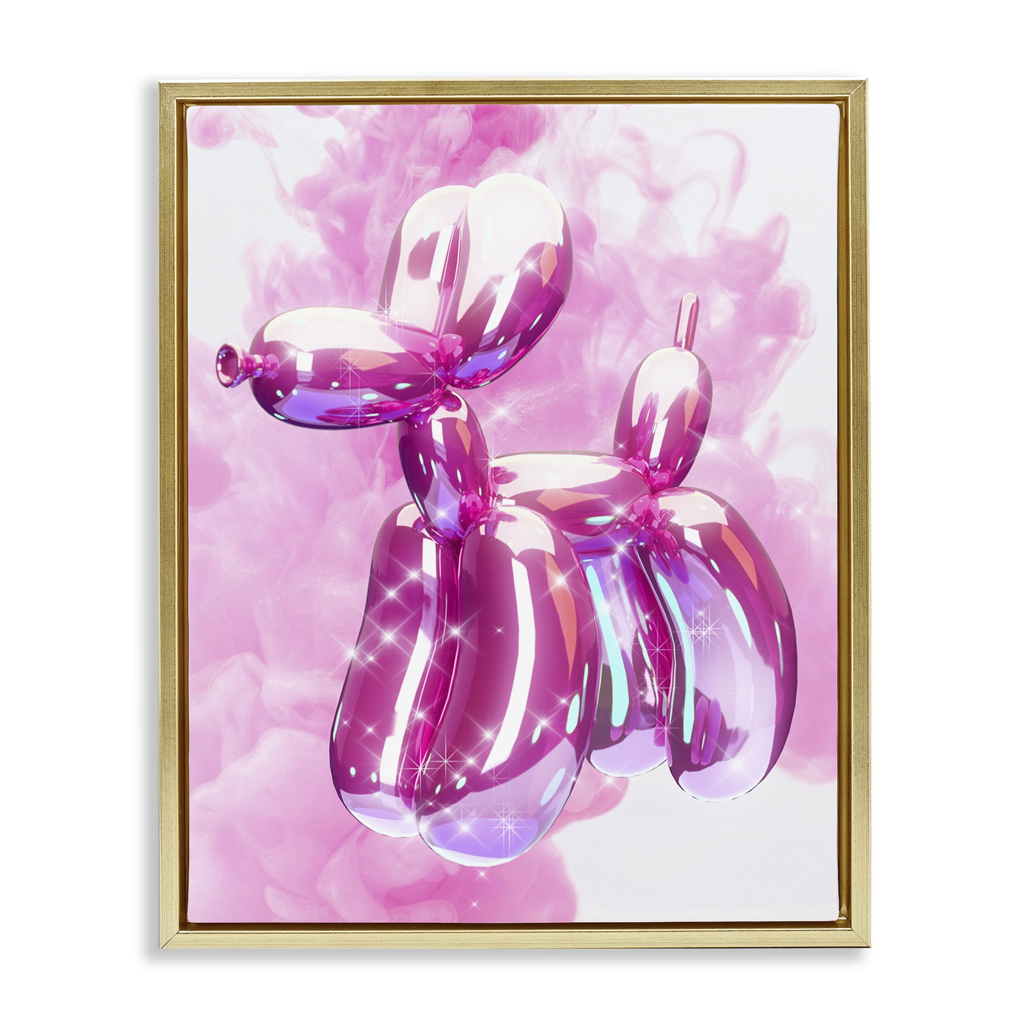 Stupell Industries Balloon Dog with Sparkle Abstract Painting Gold Floater Framed Canvas Art Print Wall Art, 17 x 21