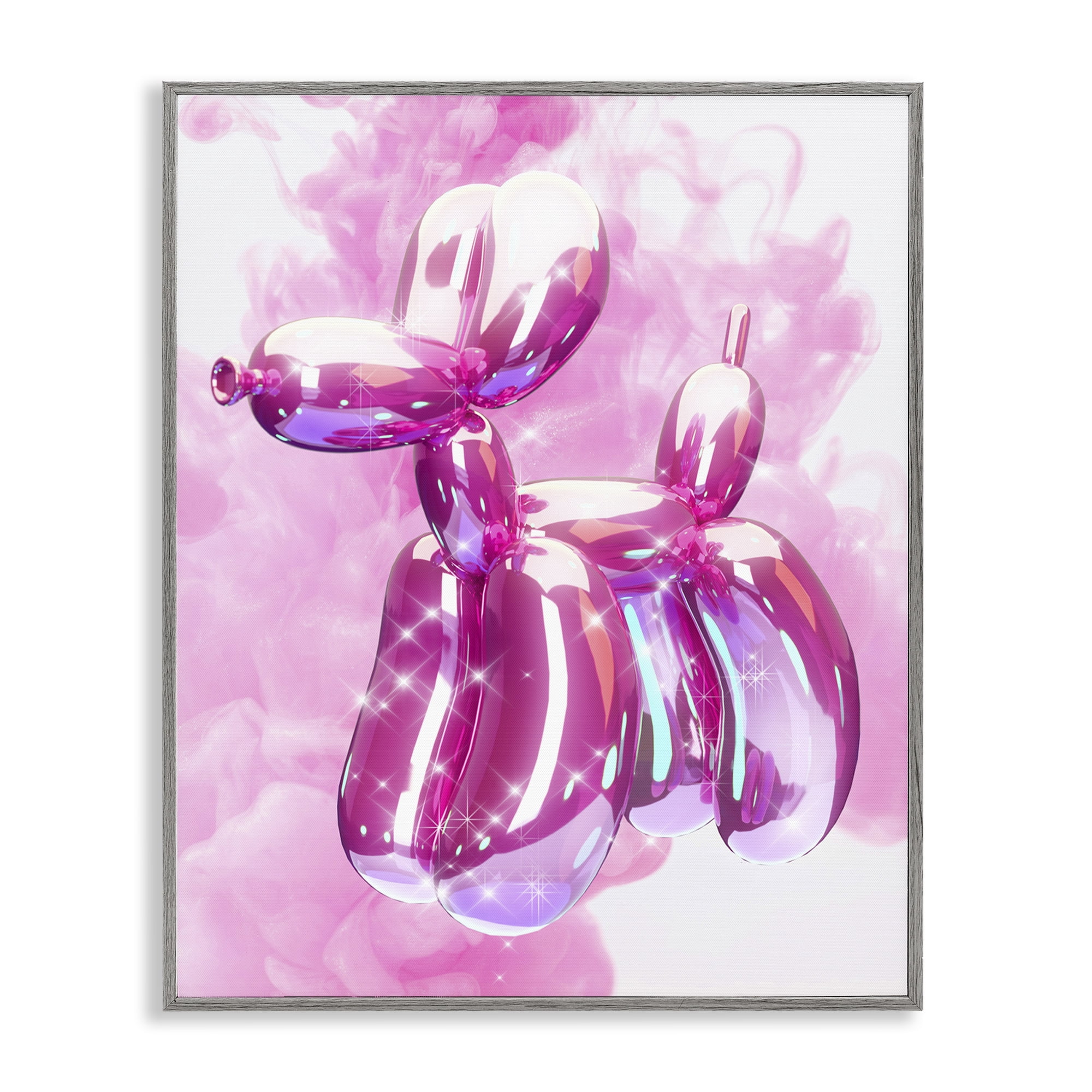 Stupell Industries Balloon Dog with Sparkle Abstract Painting Gray Framed Art Print Wall Art, 24 x 30