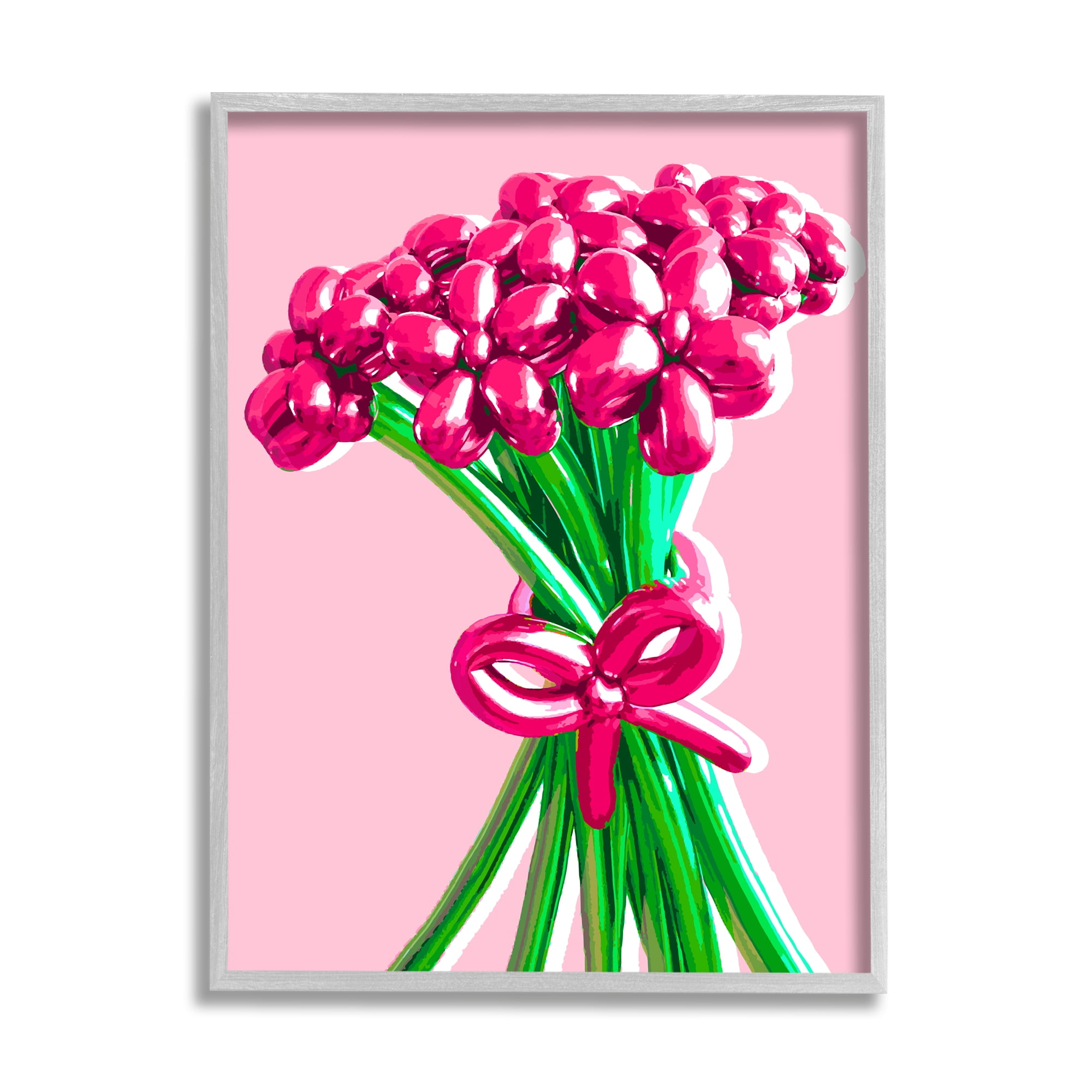 Stupell Industries Balloon Flower Bouquet Abstract Painting Gray Framed Art Print Wall Art, 16 x 20