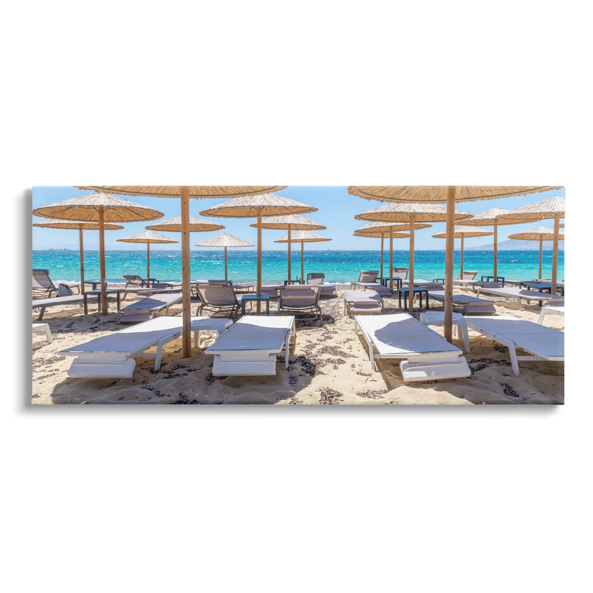 Stupell Industries Bamboo Beach Umbrellas Landscape Photography Gallery Wrapped Canvas Art Print Wall Art, 40 x 17