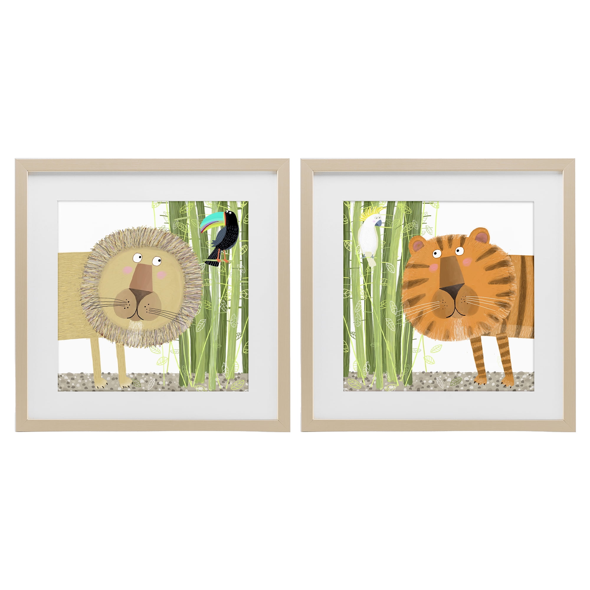 Stupell Industries Bamboo Trees & Animals 2 Piece Birch Framed Print Under Glass Set, design by Carla Daly