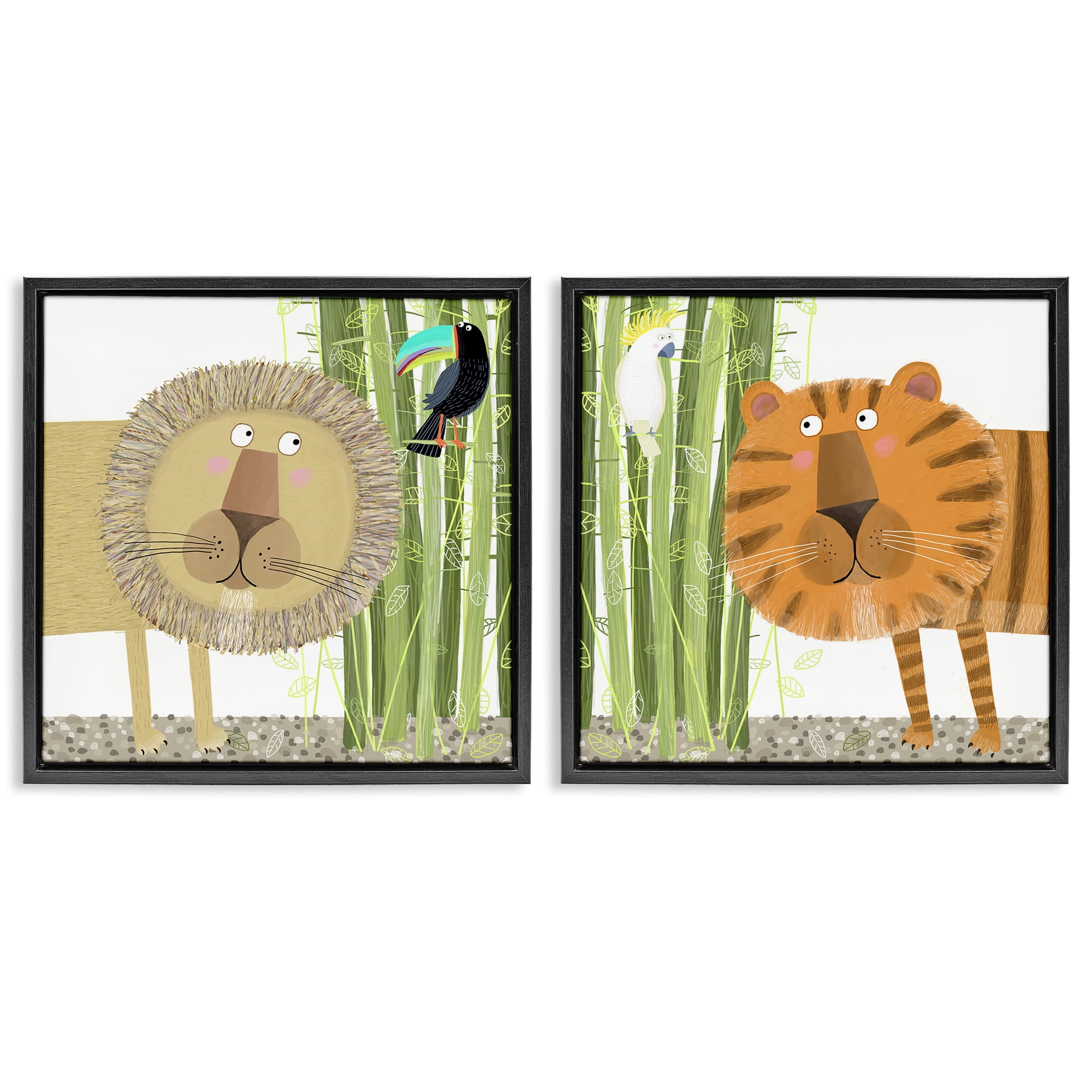 Stupell Industries Bamboo Trees & Animals 2 Piece Black Framed Floater Canvas Set, design by Carla Daly