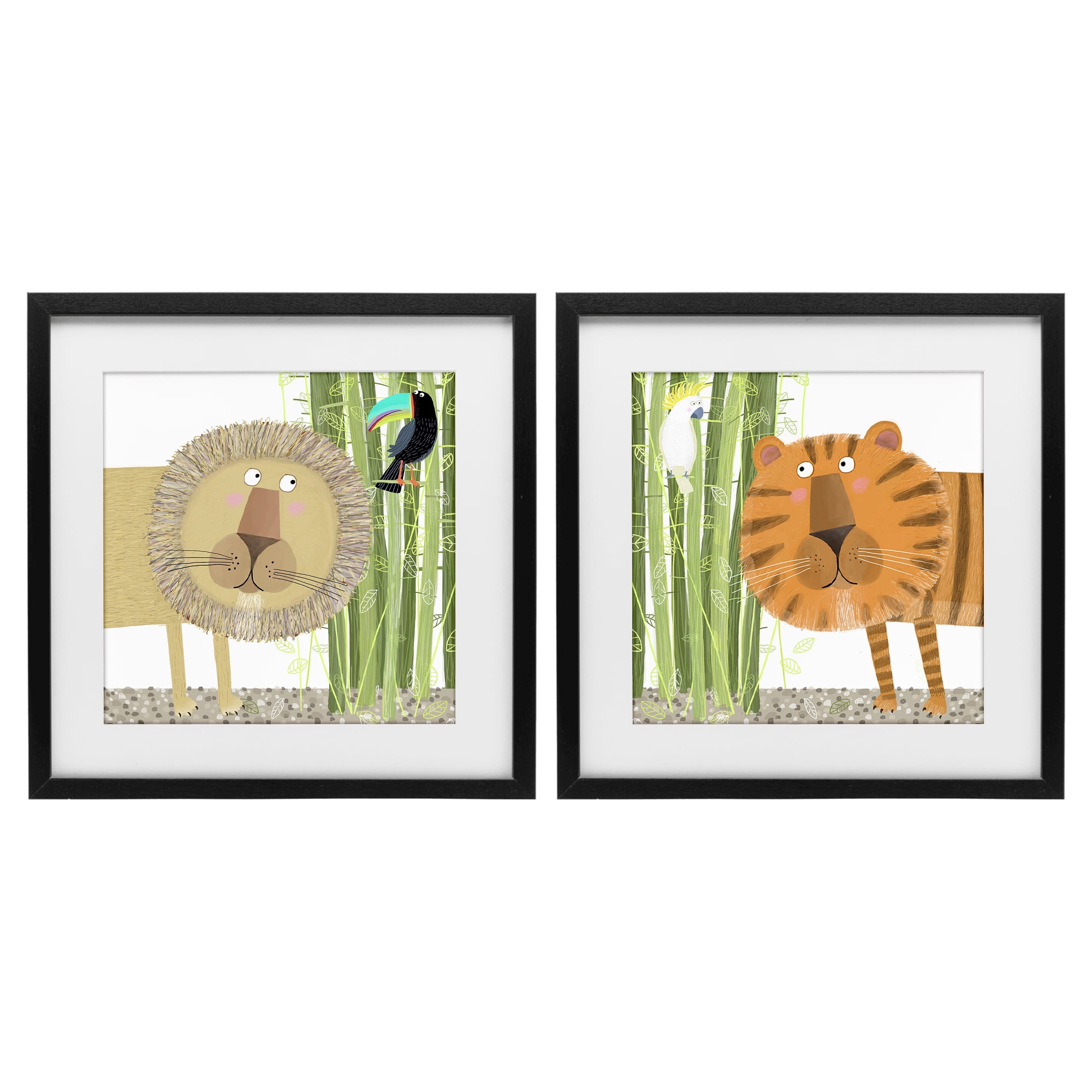 Stupell Industries Bamboo Trees & Animals 2 Piece Black Framed Print Under Glass Set, design by Carla Daly