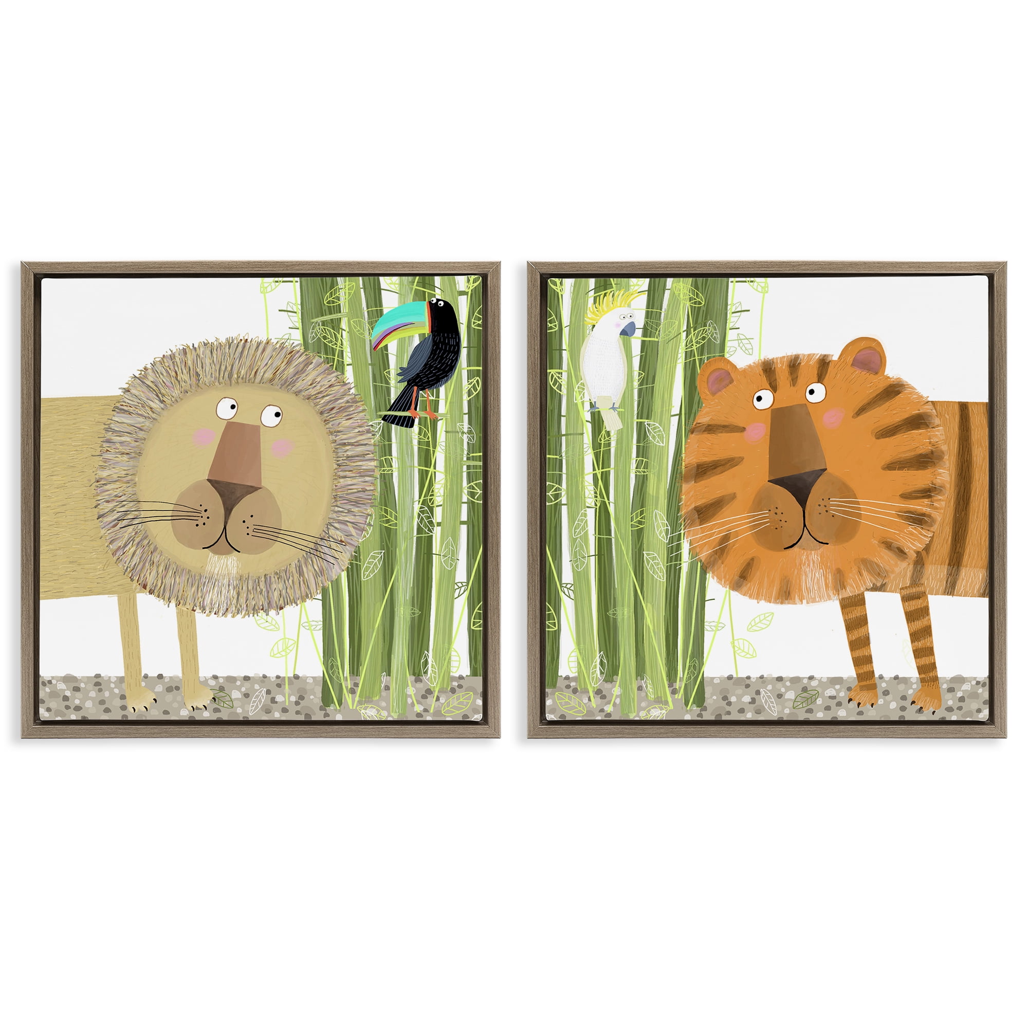 Stupell Industries Bamboo Trees & Animals 2 Piece Brown Framed Floater Canvas Set, design by Carla Daly
