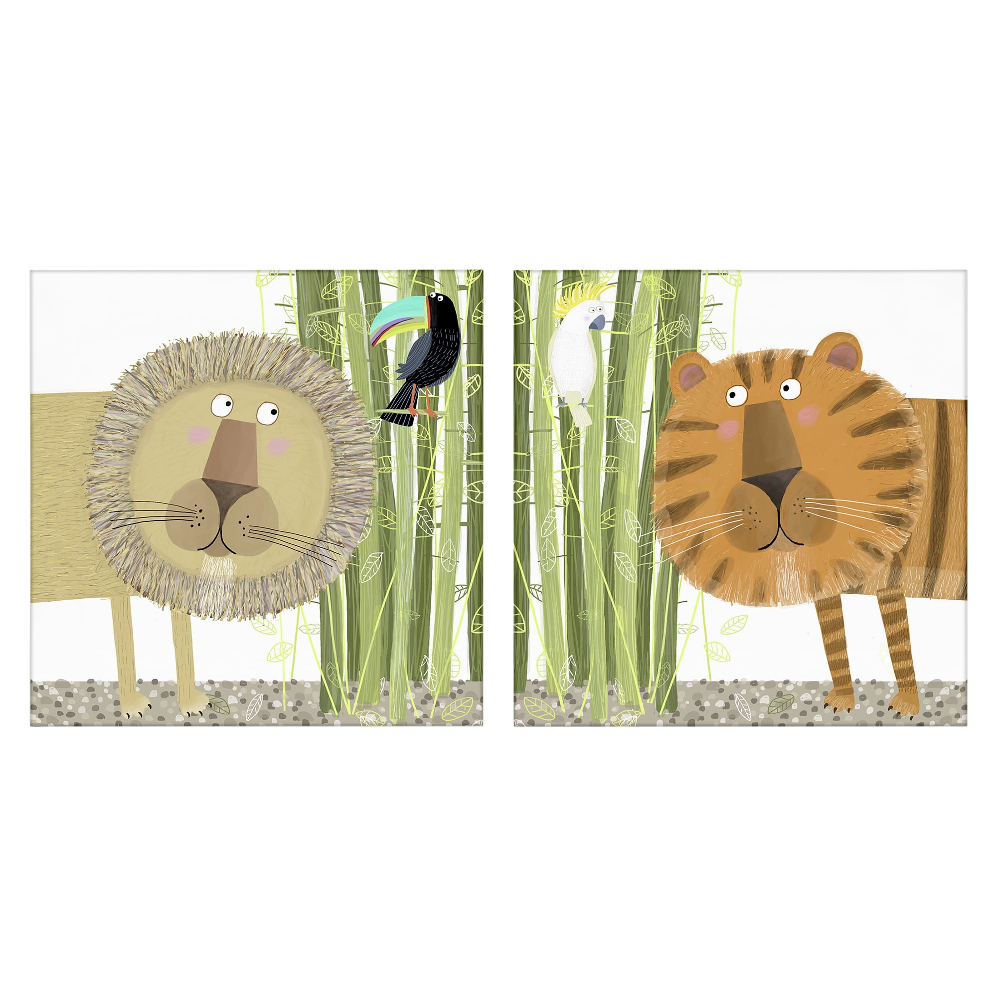 Stupell Industries Bamboo Trees & Animals 2 Piece Canvas Wall Art Set, design by Carla Daly
