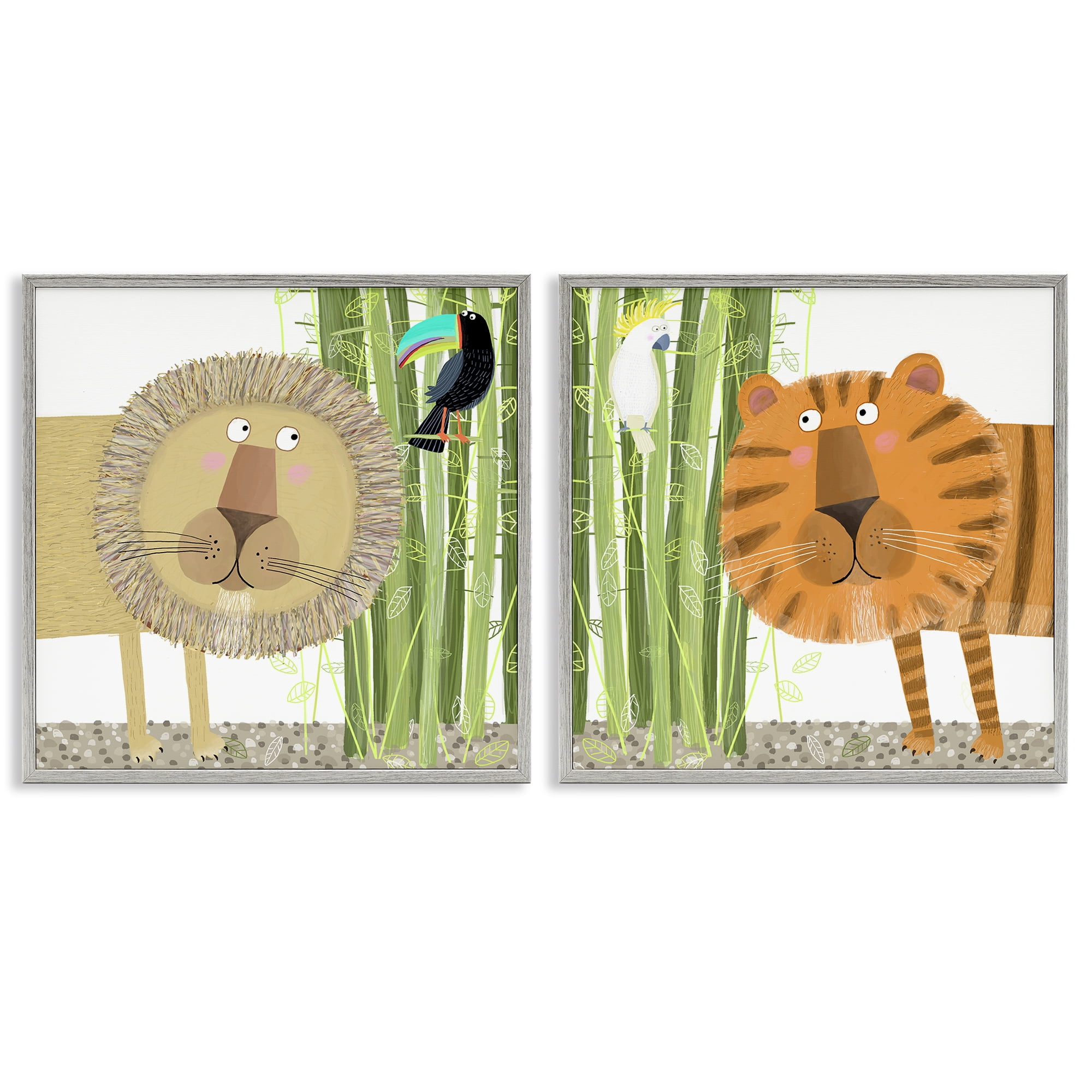 Stupell Industries Bamboo Trees & Animals 2 Piece Gray Framed Giclee Art Set, design by Carla Daly