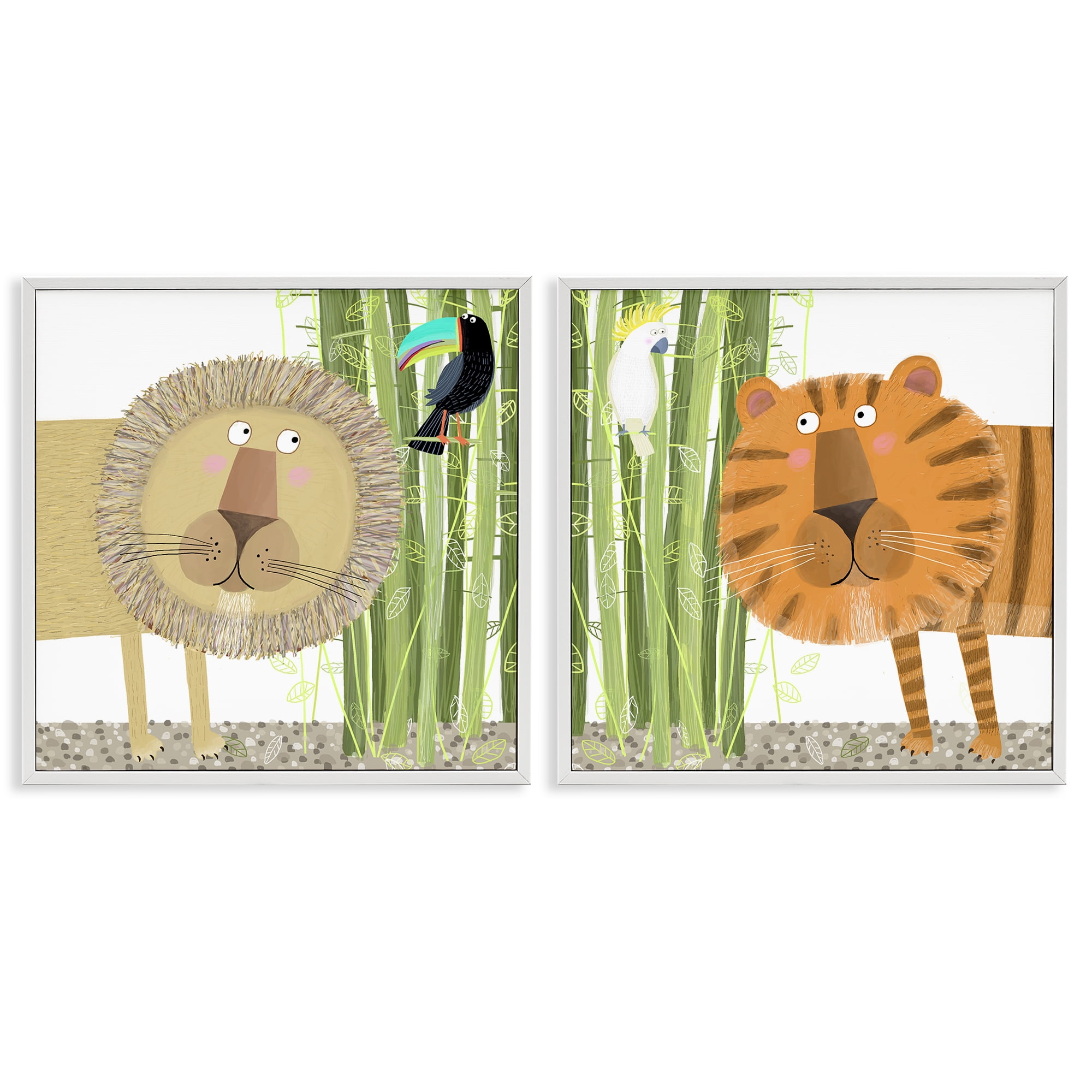 Stupell Industries Bamboo Trees & Animals 2 Piece White Framed Giclee Art Set, design by Carla Daly