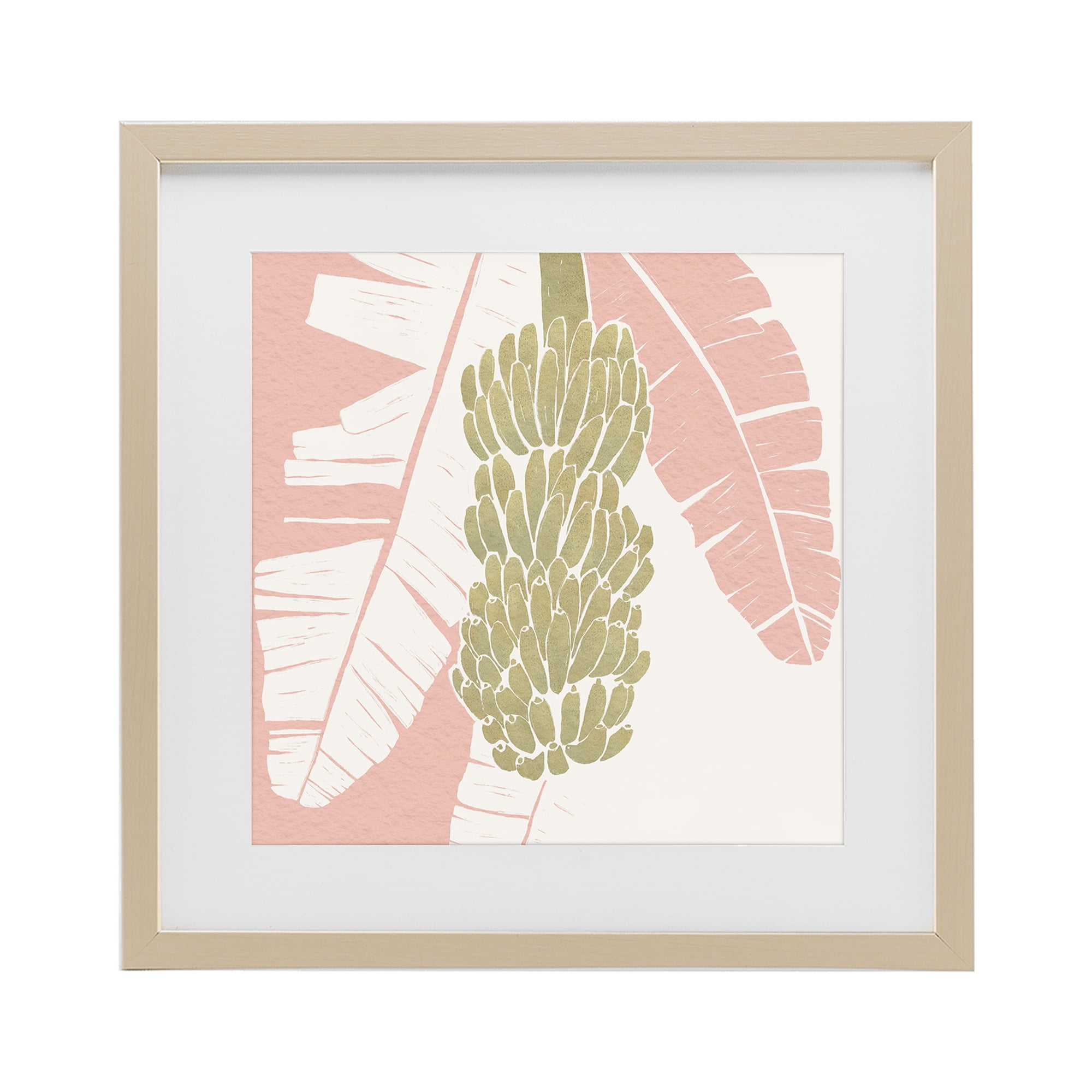 Stupell Industries Banana Bunch Amid Pink Leaves Birch Framed Print Under Glass, design by Yuyu Pont