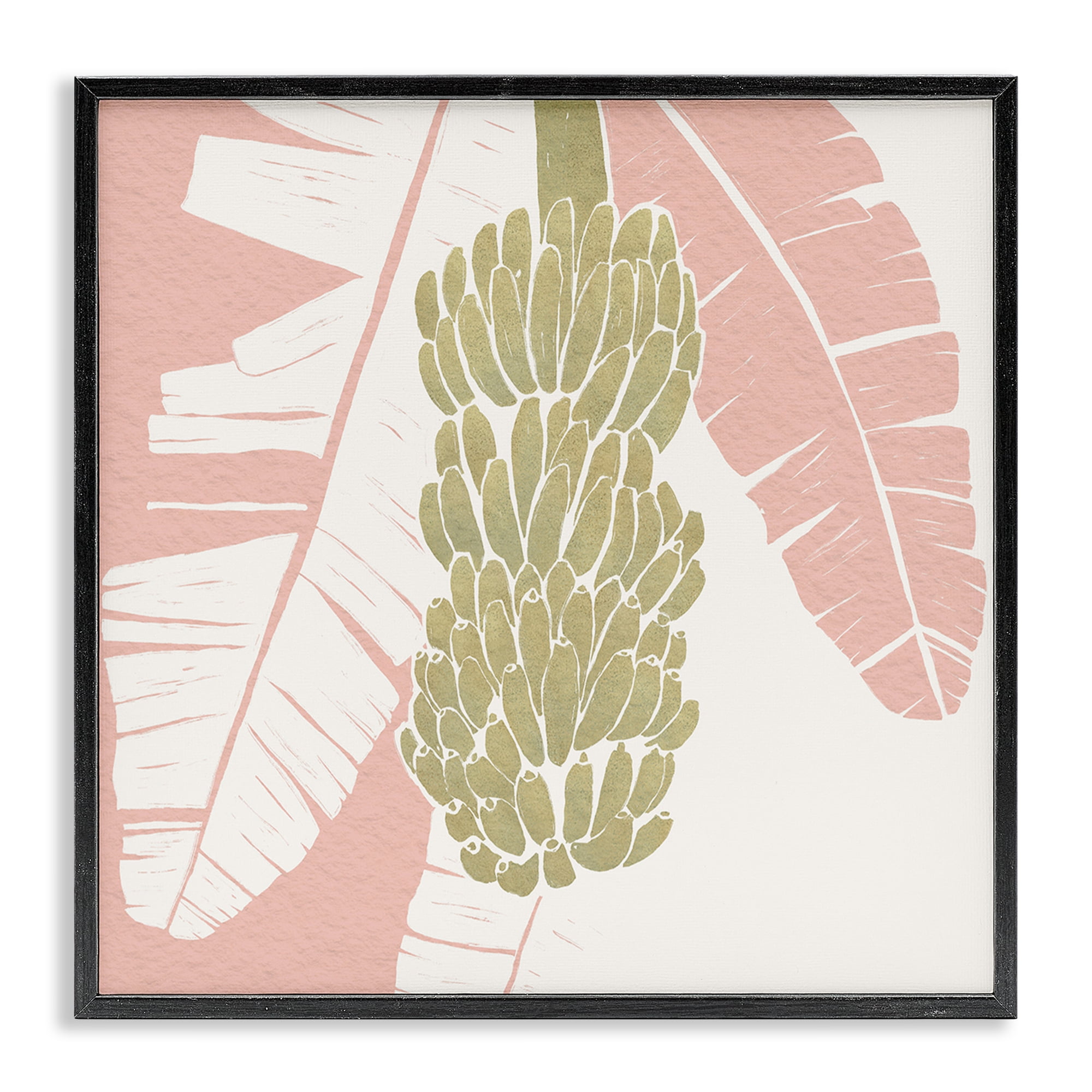 Stupell Industries Banana Bunch Amid Pink Leaves Black Framed Giclee Art, design by Yuyu Pont