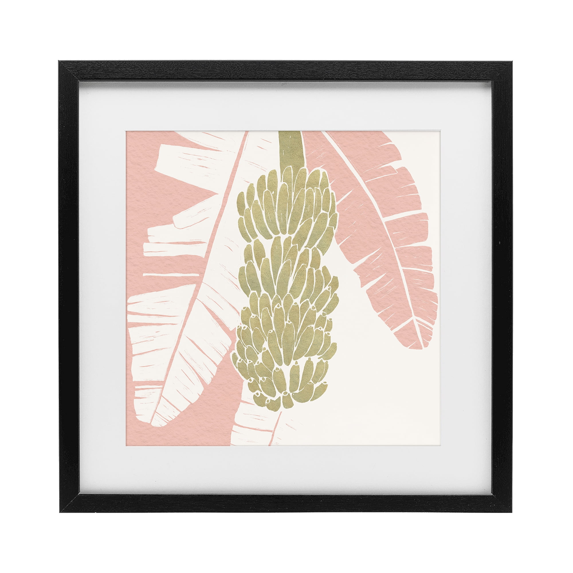 Stupell Industries Banana Bunch Amid Pink Leaves Black Framed Print Under Glass, design by Yuyu Pont
