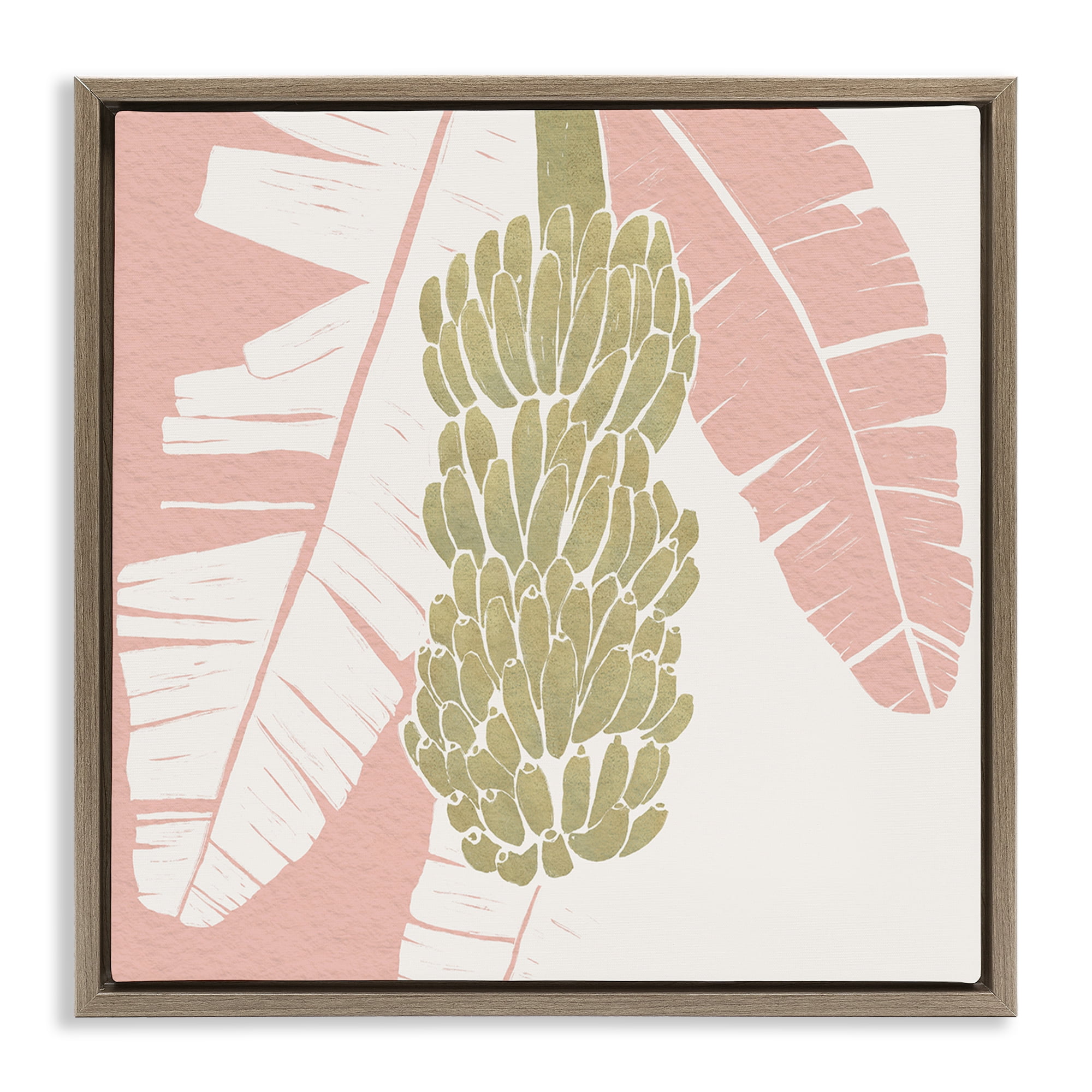 Stupell Industries Banana Bunch Amid Pink Leaves Brown Framed Floater Canvas Wall Art, design by Yuyu Pont