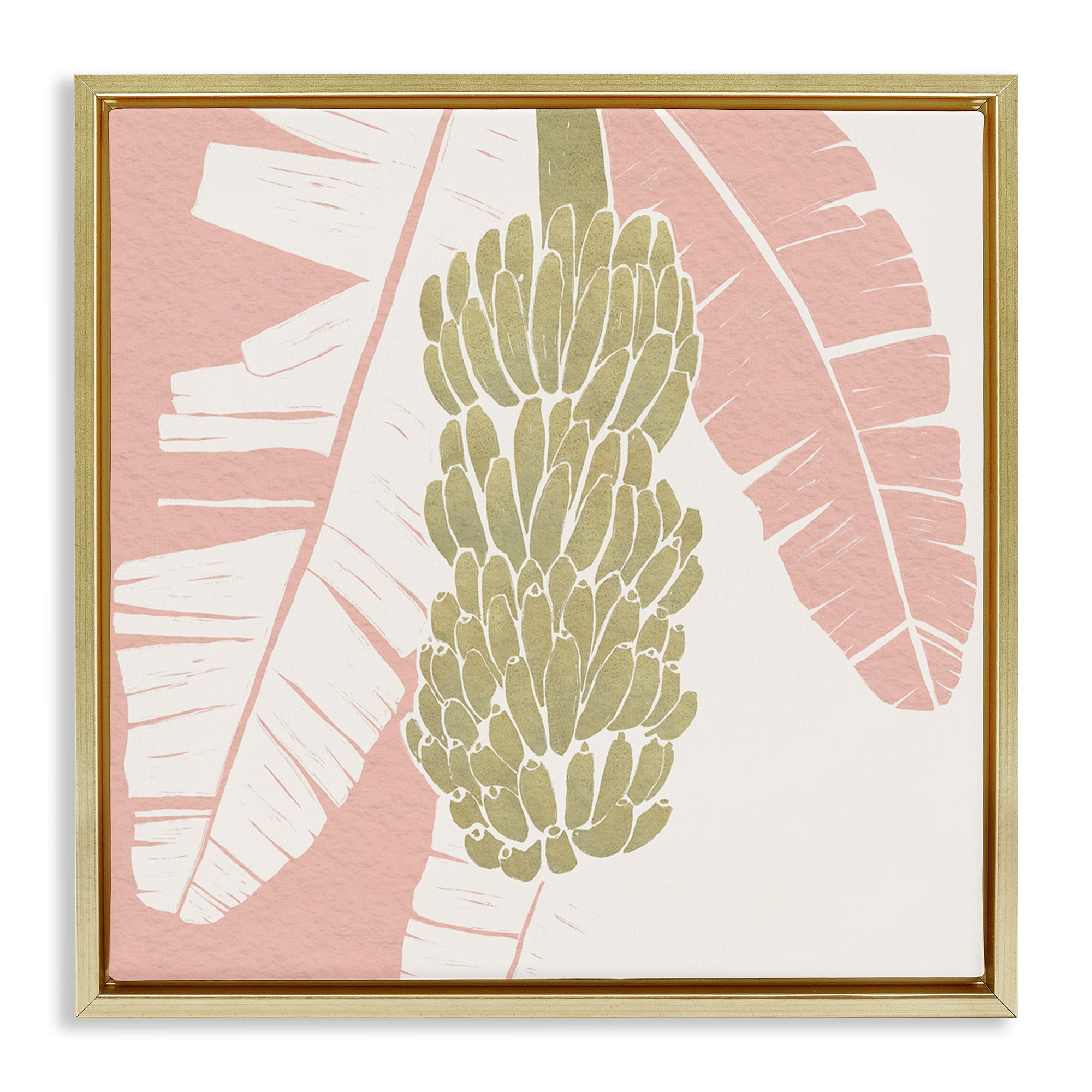 Stupell Industries Banana Bunch Amid Pink Leaves Gold Framed Floater Canvas Wall Art, design by Yuyu Pont