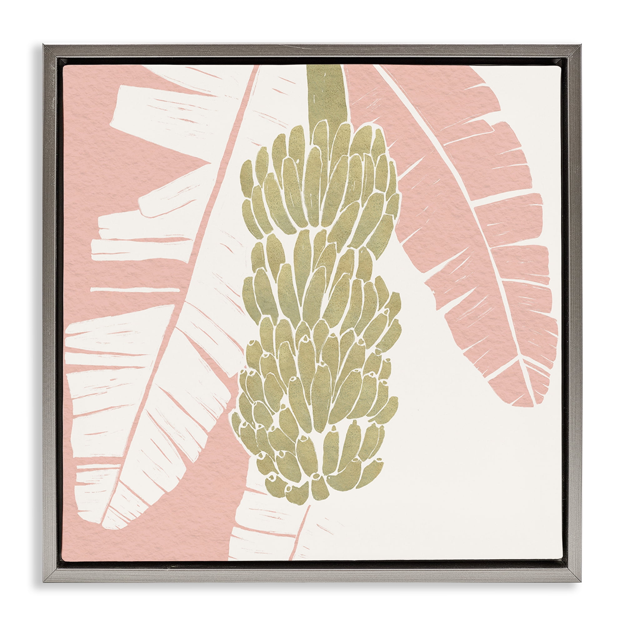 Stupell Industries Banana Bunch Amid Pink Leaves Gray Framed Floater Canvas Wall Art, design by Yuyu Pont