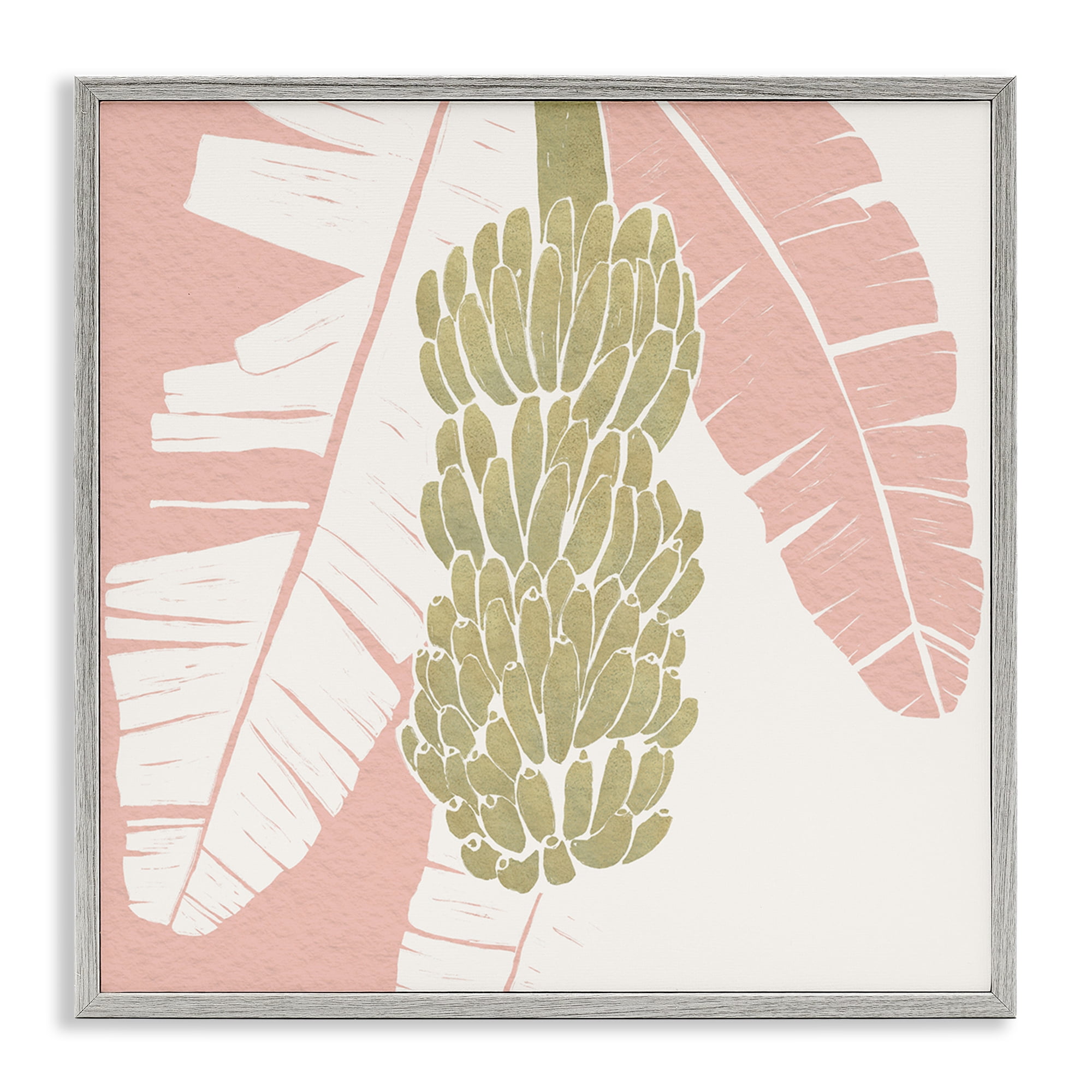 Stupell Industries Banana Bunch Amid Pink Leaves Gray Framed Giclee Art, design by Yuyu Pont