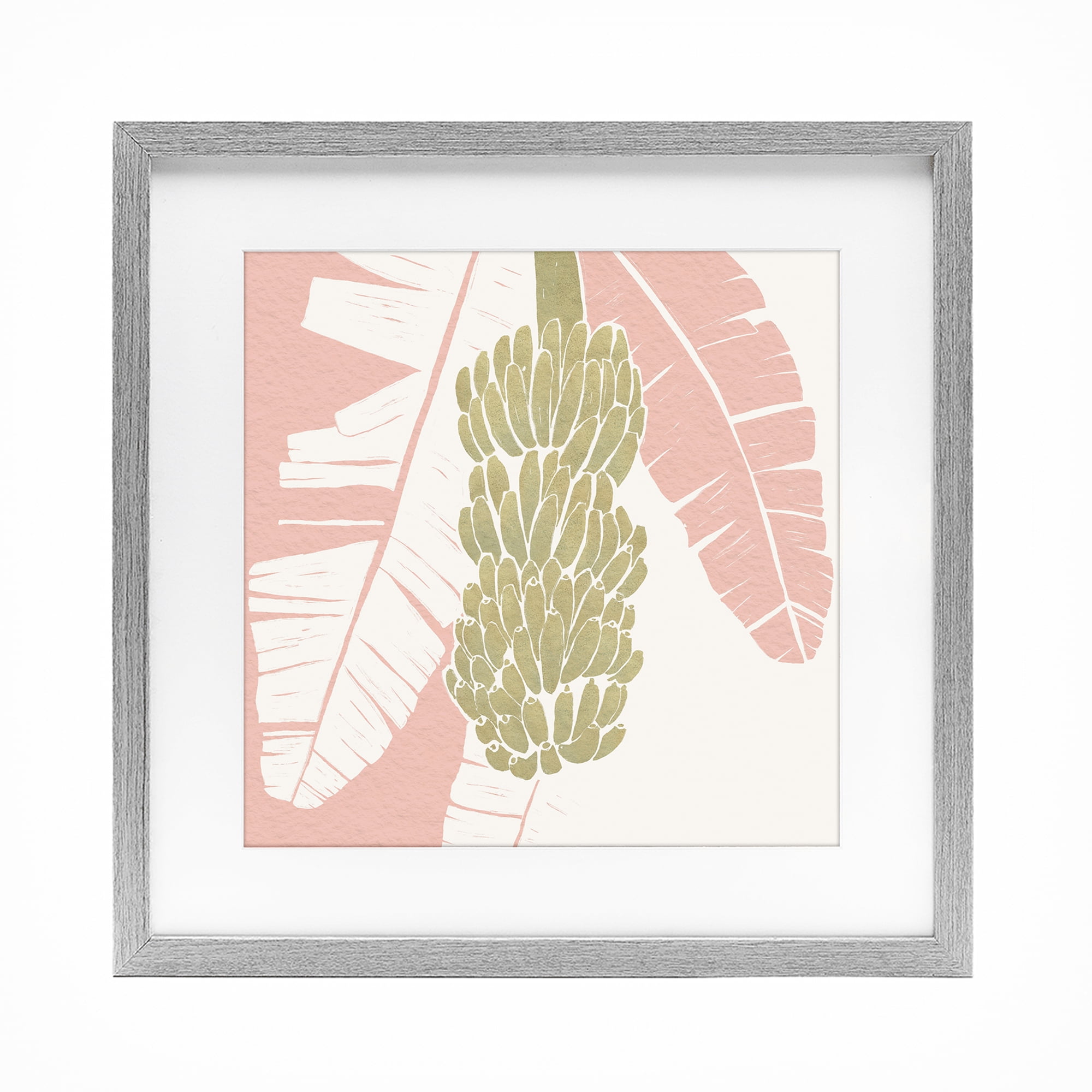 Stupell Industries Banana Bunch Amid Pink Leaves Gray Framed Print Under Glass, design by Yuyu Pont