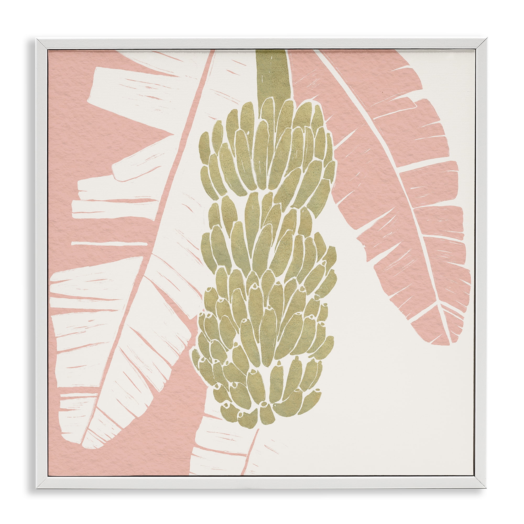 Stupell Industries Banana Bunch Amid Pink Leaves White Framed Giclee Art, design by Yuyu Pont