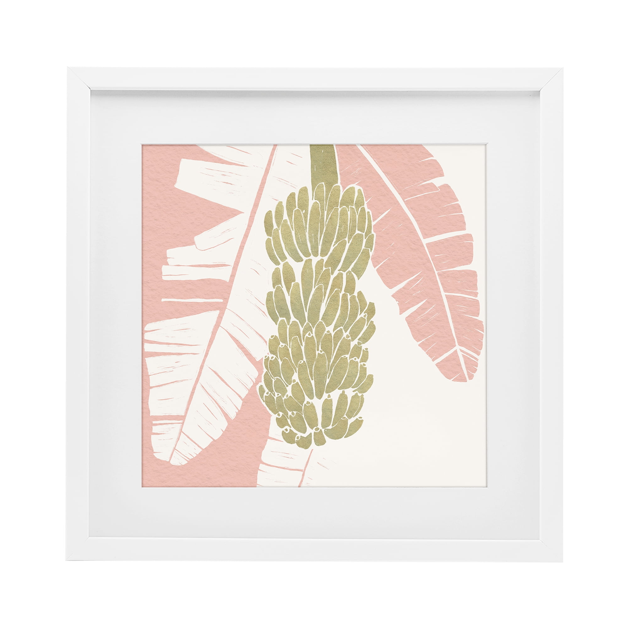 Stupell Industries Banana Bunch Amid Pink Leaves White Framed Print Under Glass, design by Yuyu Pont