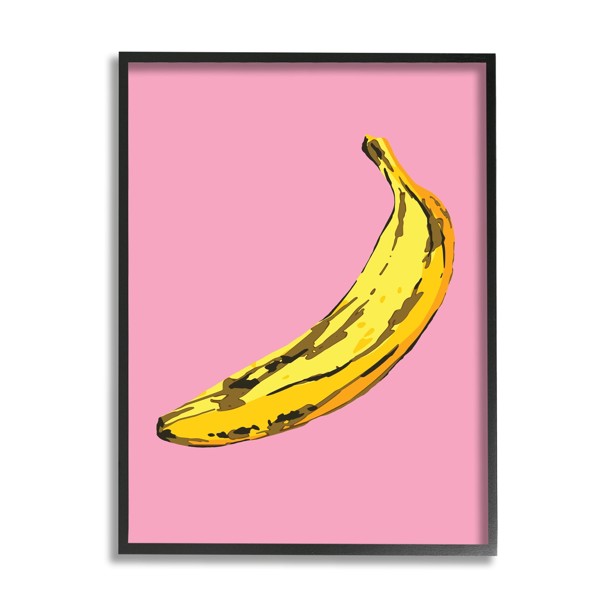 Pink and Yellow Banana Print on Canvas with Black Frame