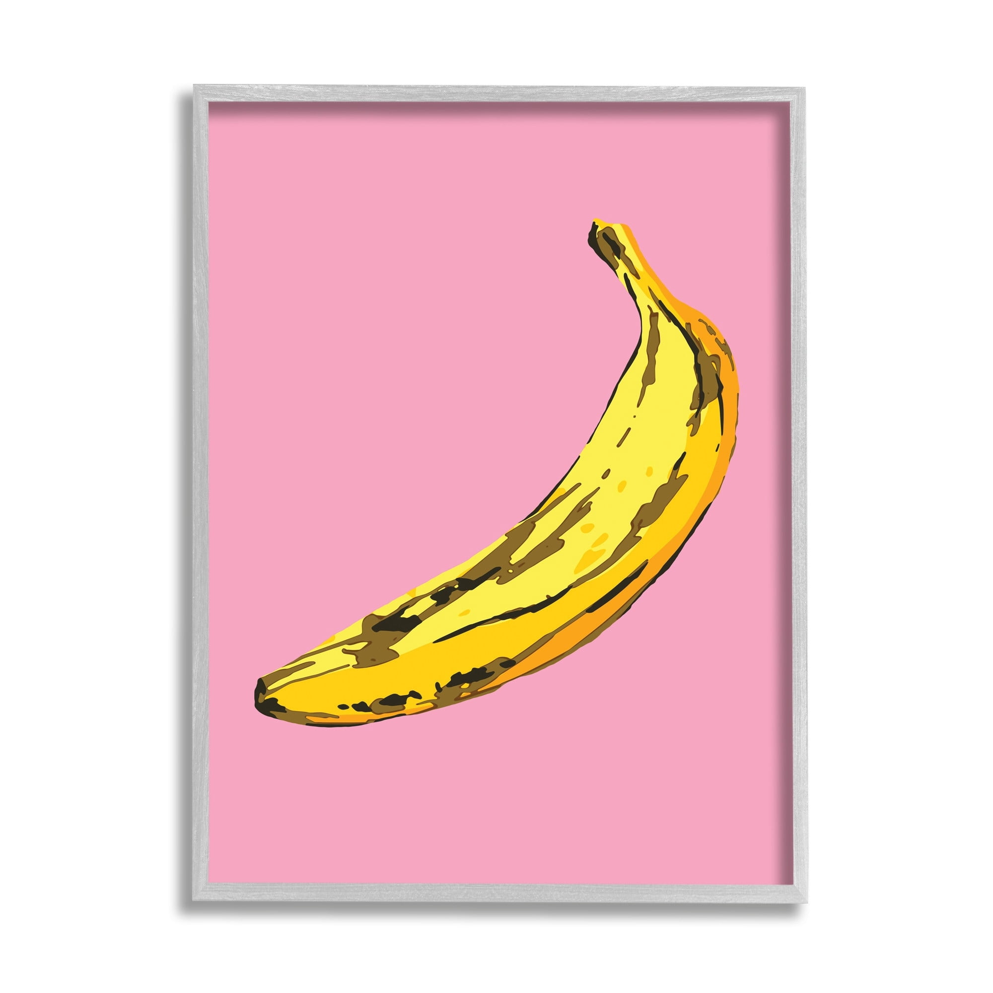 Stupell Industries Banana Pink Pop Tropical Fun Minimal Fruit Food & Beverage Painting Gray Framed Art Print Wall Art, 11 x 14
