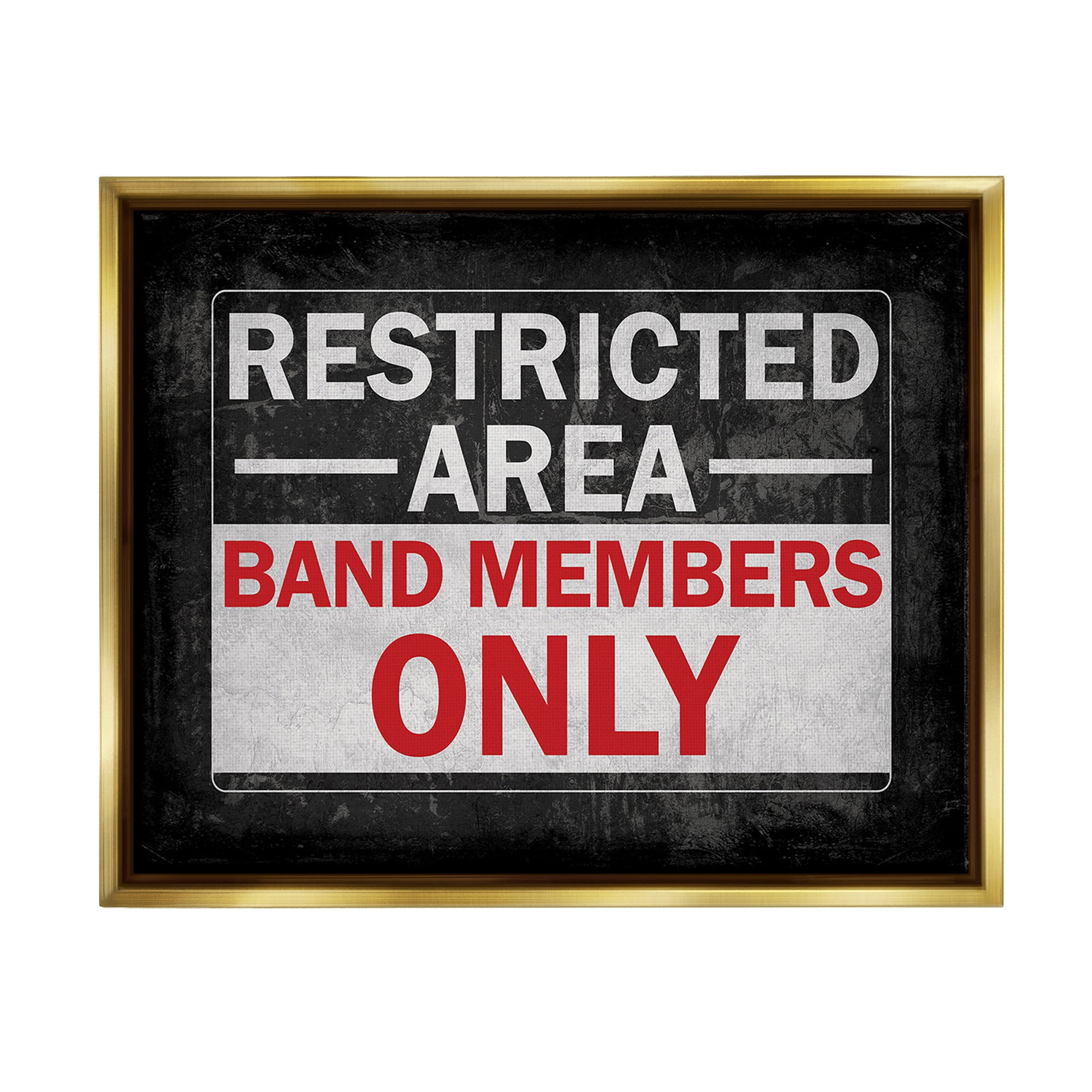 Stupell Industries Band Members Only Typography Painting Gold Floater Framed Canvas Art Print Wall Art, 21 x 17
