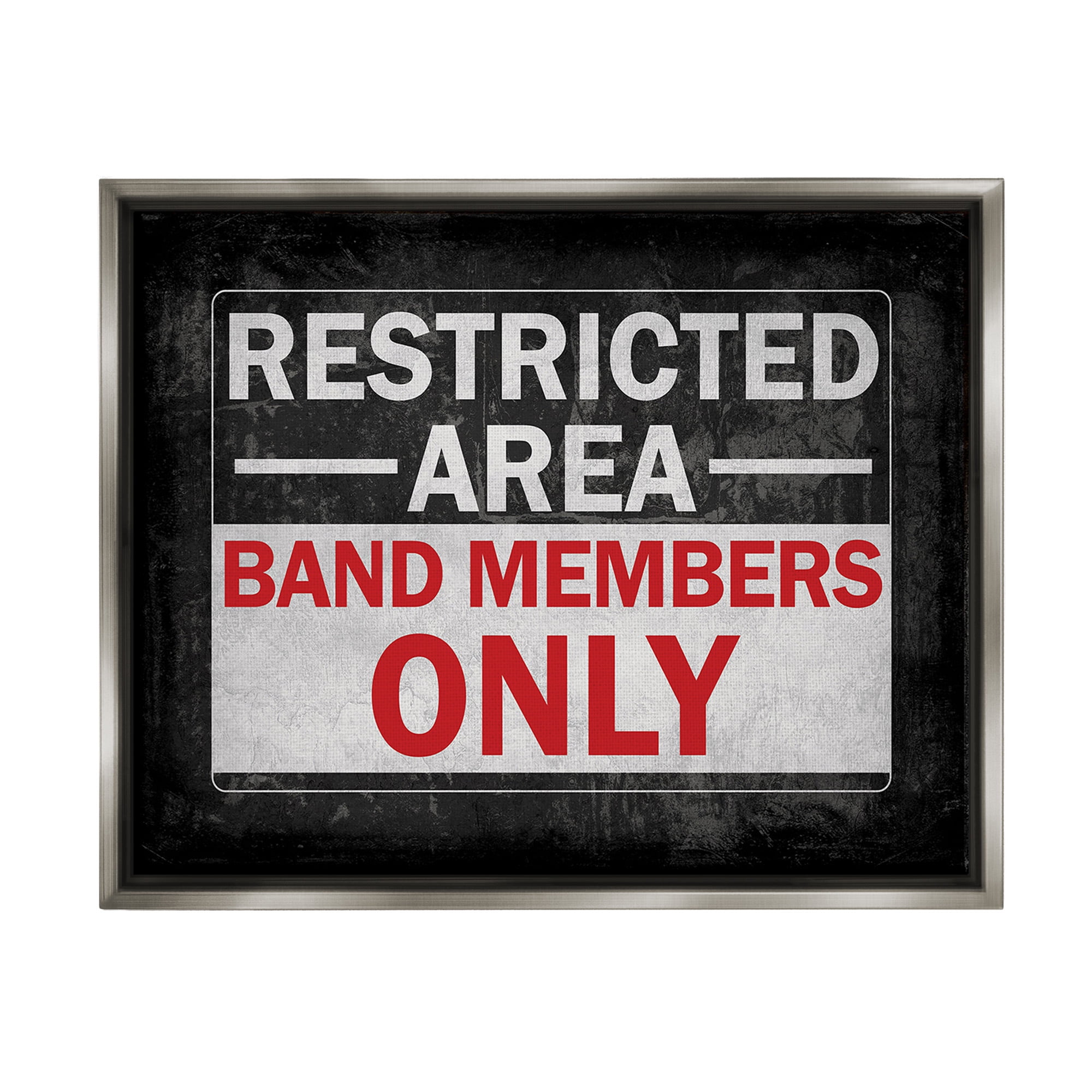 Stupell Industries Band Members Only Typography Painting Gray Floater Framed Canvas Art Print Wall Art, 21 x 17