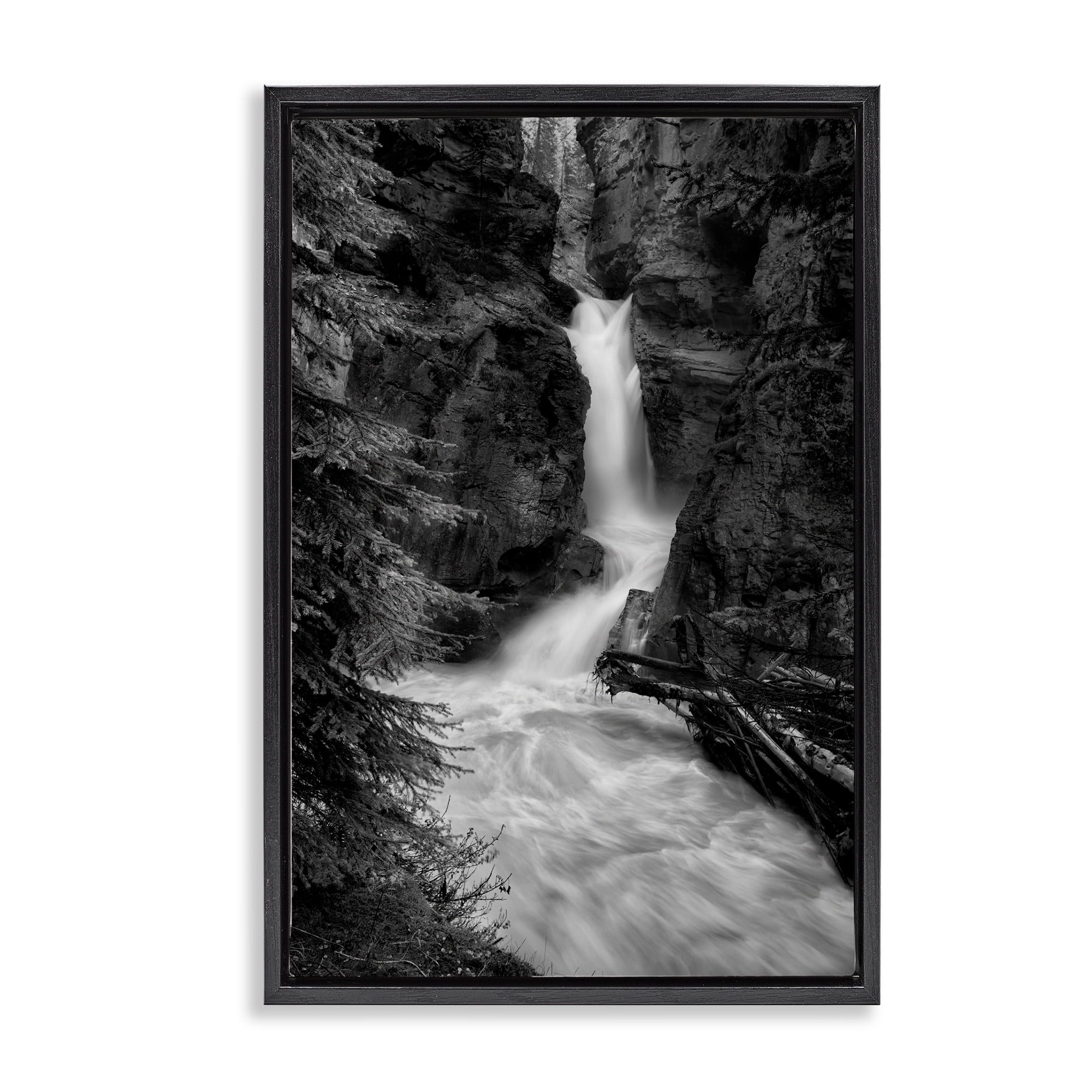 Stupell Industries Banff National Park Waterfall Black Framed Floater Canvas Wall Art, design by Jon Evan