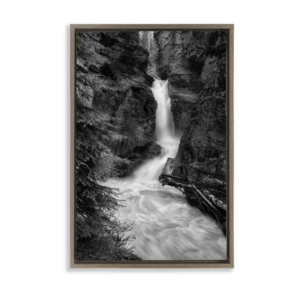 Stupell Industries Banff National Park Waterfall Brown Framed Floater Canvas Wall Art, design by Jon Evan
