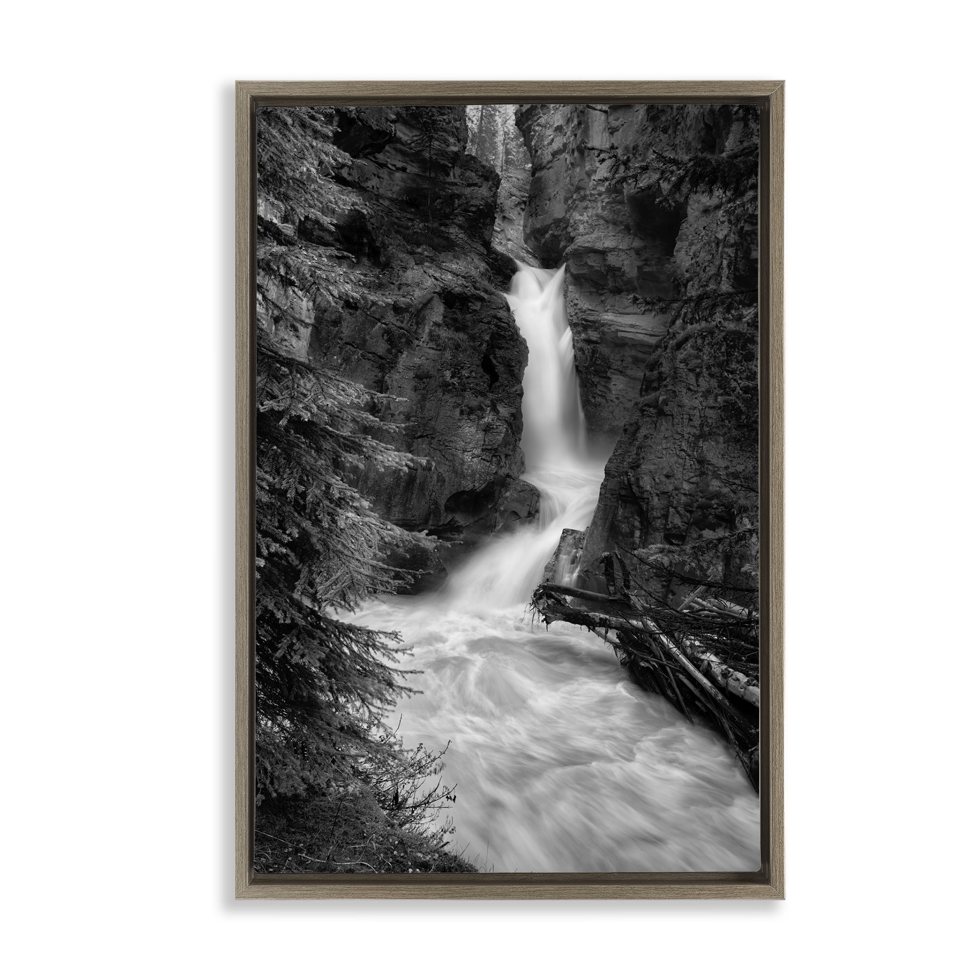 Stupell Industries Banff National Park Waterfall Brown Framed Floater Canvas Wall Art, design by Jon Evan