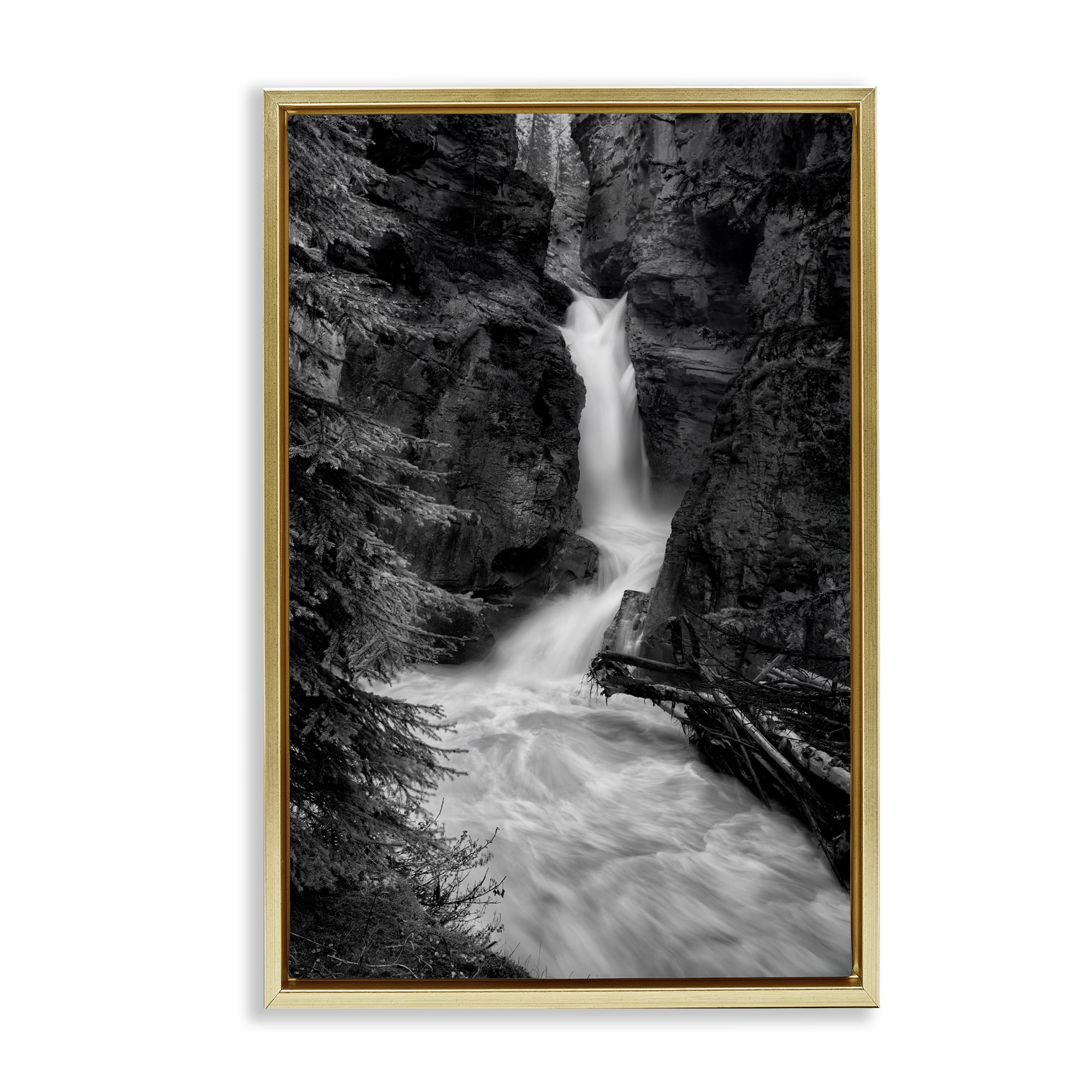 Stupell Industries Banff National Park Waterfall Gold Framed Floater Canvas Wall Art, design by Jon Evan