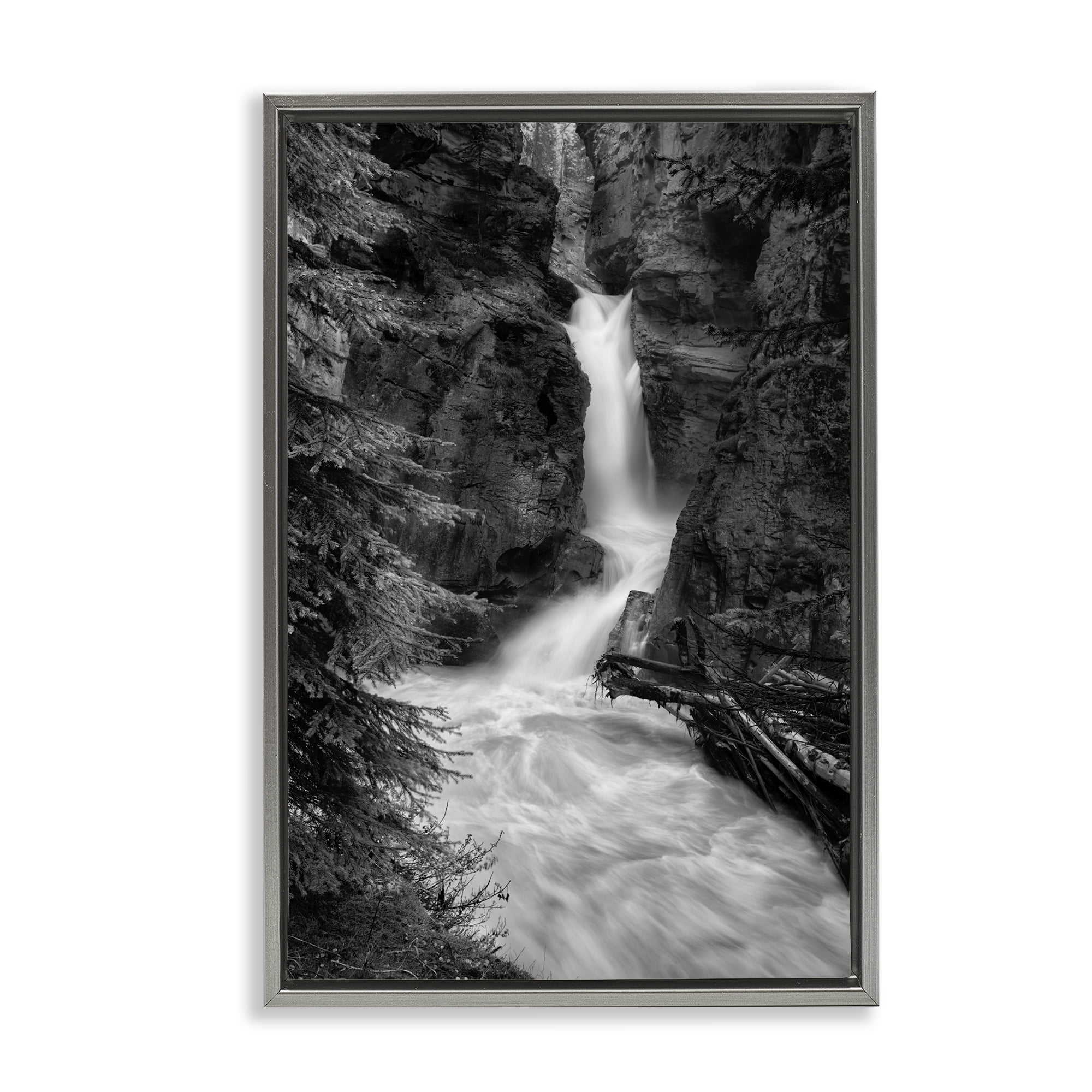Stupell Industries Banff National Park Waterfall Gray Framed Floater Canvas Wall Art, design by Jon Evan