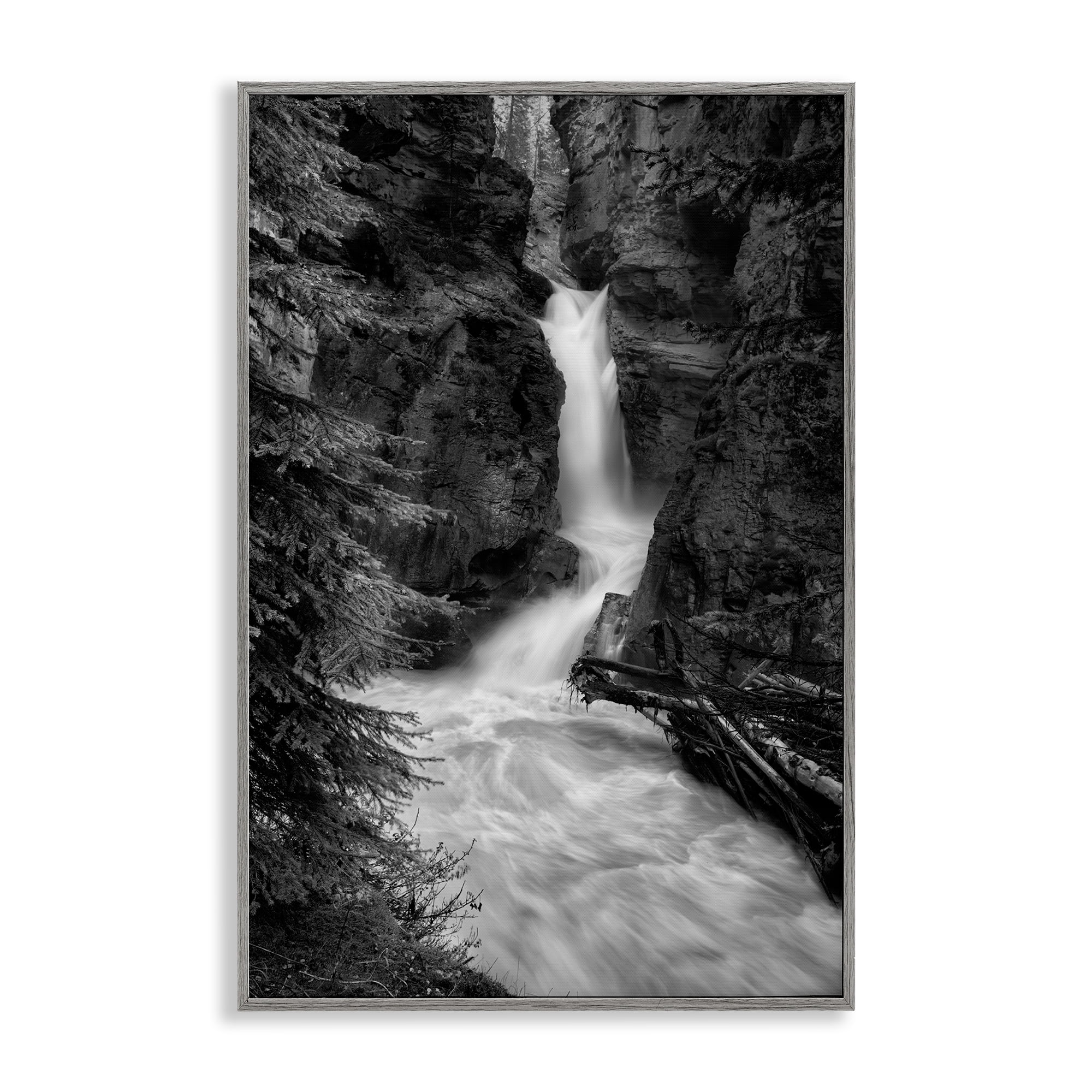 Stupell Industries Banff National Park Waterfall Gray Framed Giclee Art, design by Jon Evan