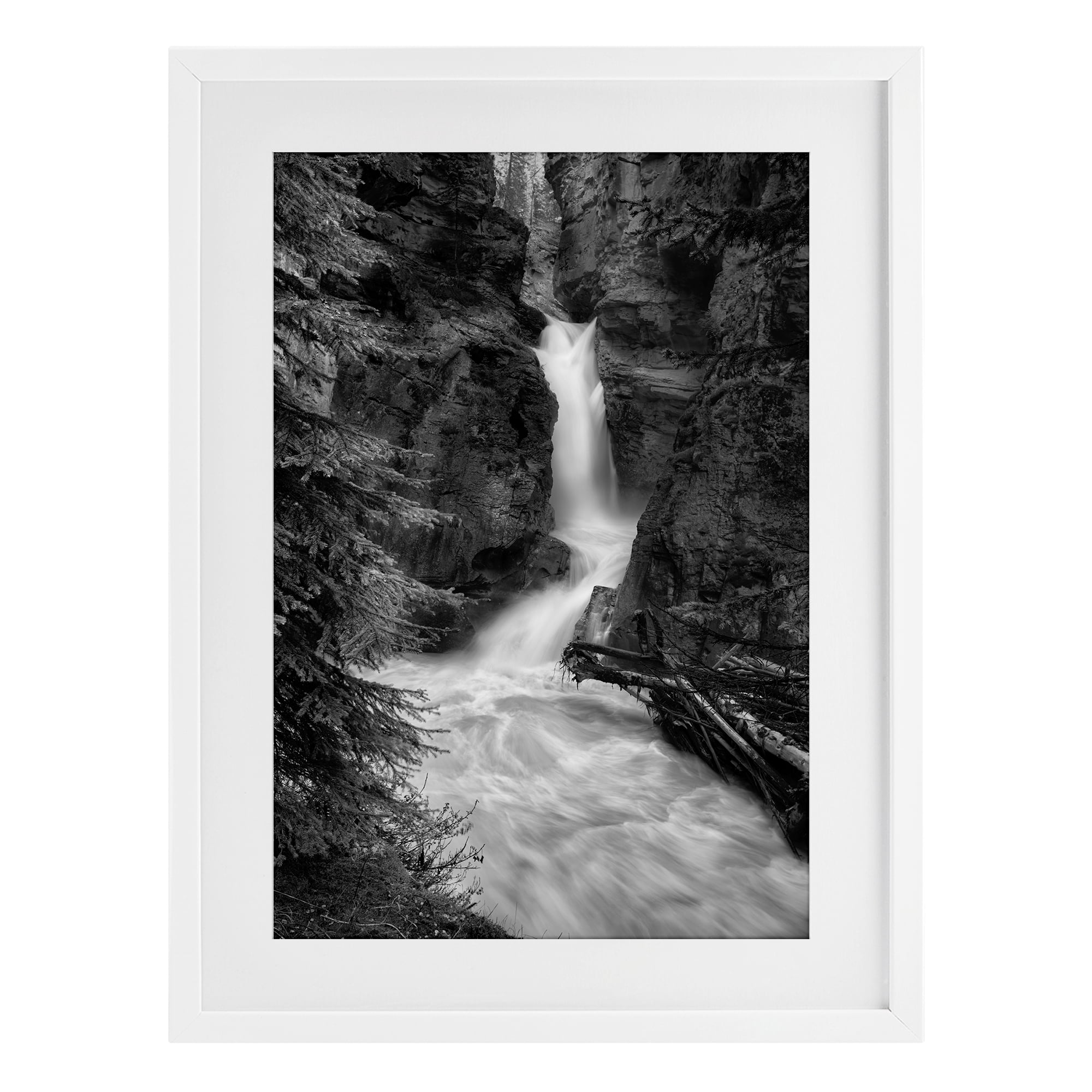 Stupell Industries Banff National Park Waterfall White Framed Print Under Glass, design by Jon Evan