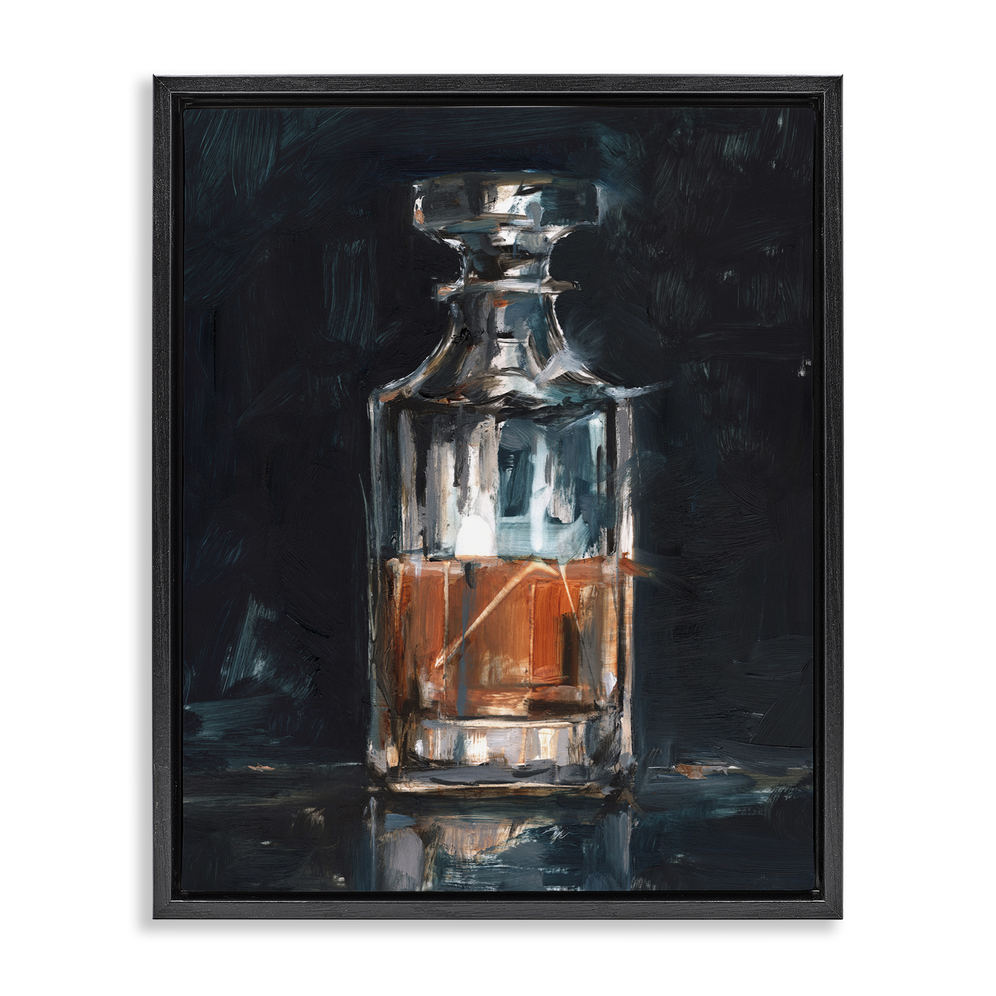 Stupell Industries Bar Whiskey Decanter Food & Beverage Painting Black Floater Framed Art Print Wall Art, 17 x 21