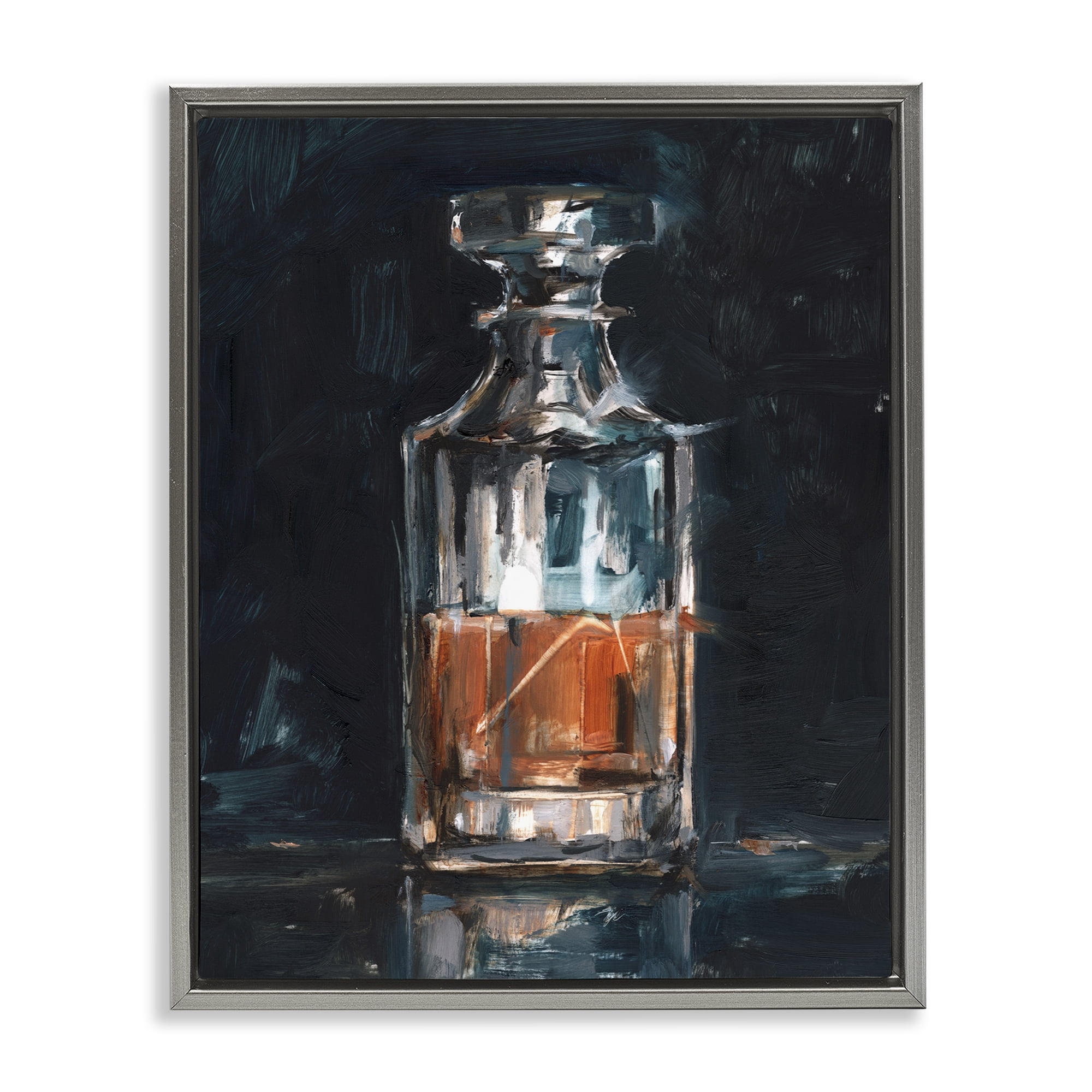 Stupell Industries Bar Whiskey Decanter Food & Beverage Painting Gray Floater Framed Art Print Wall Art, 17 x 21