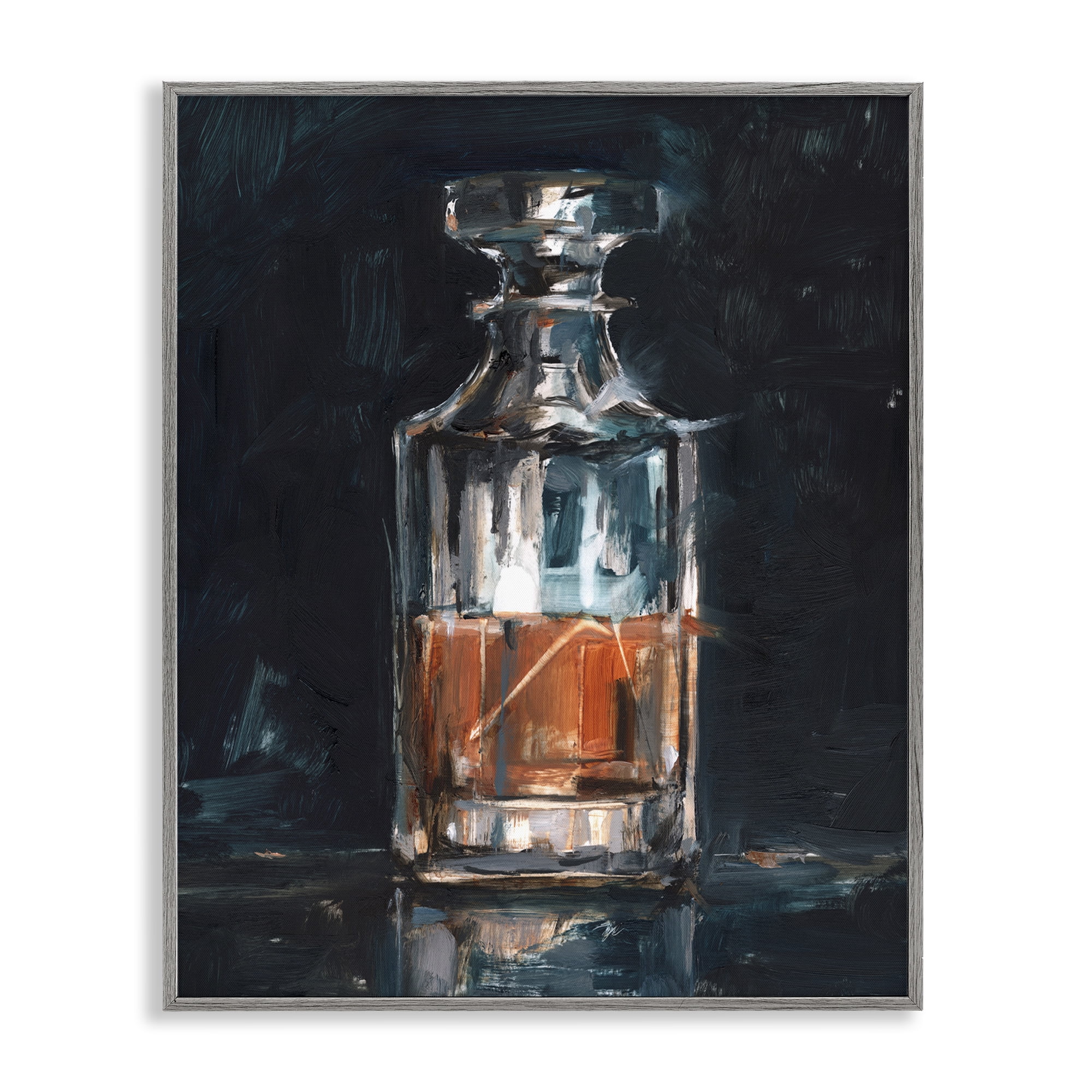 Stupell Industries Bar Whiskey Decanter Food & Beverage Painting Gray Framed Art Print Wall Art, 24 x 30